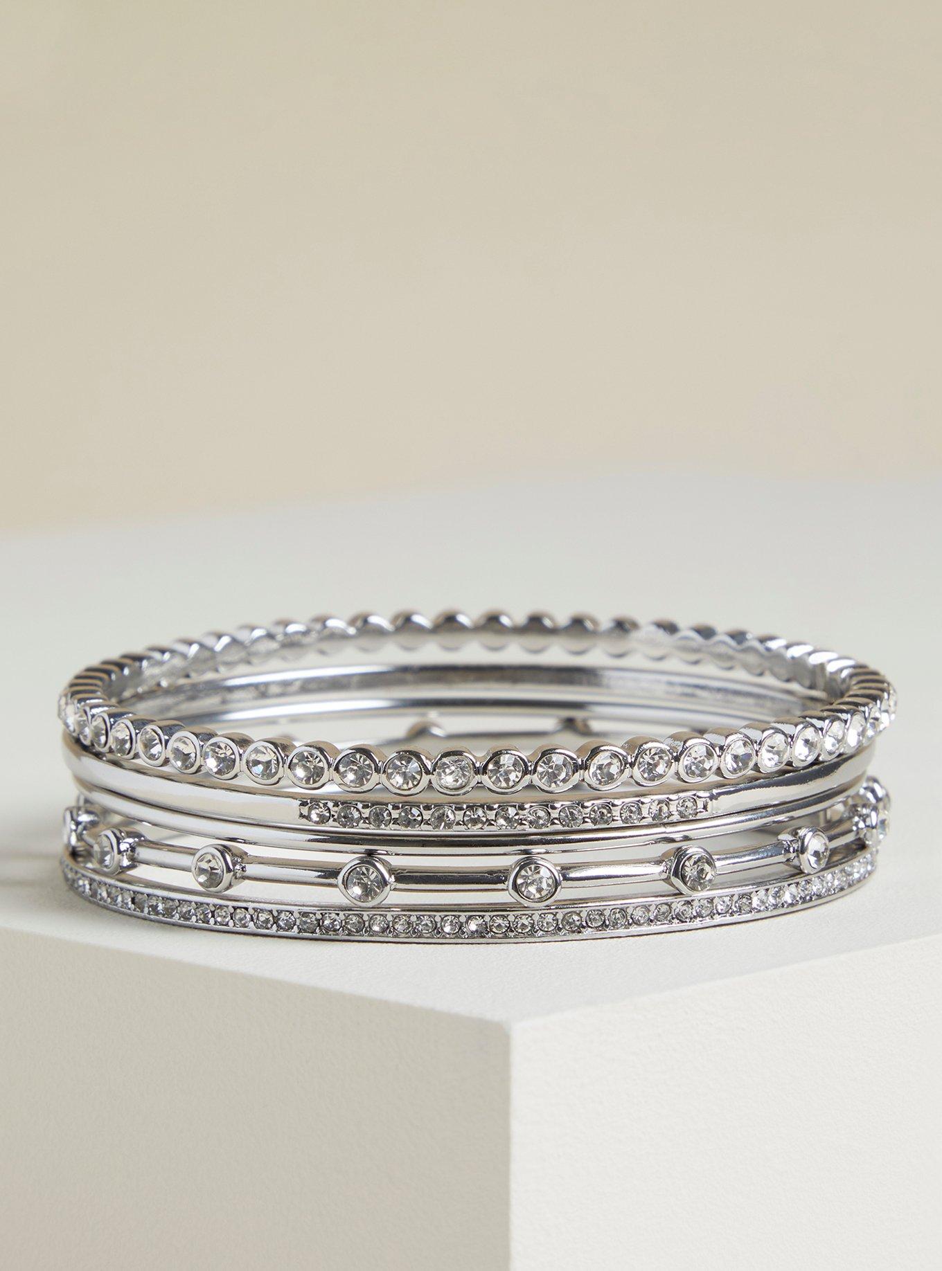 Rhinestone Bangle Set, SILVER, hi-res