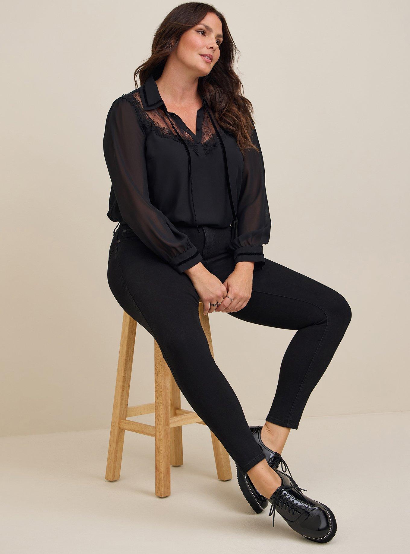 Plus Size - Chiffon Velvet Trim Bow Tie Blouse - Torrid