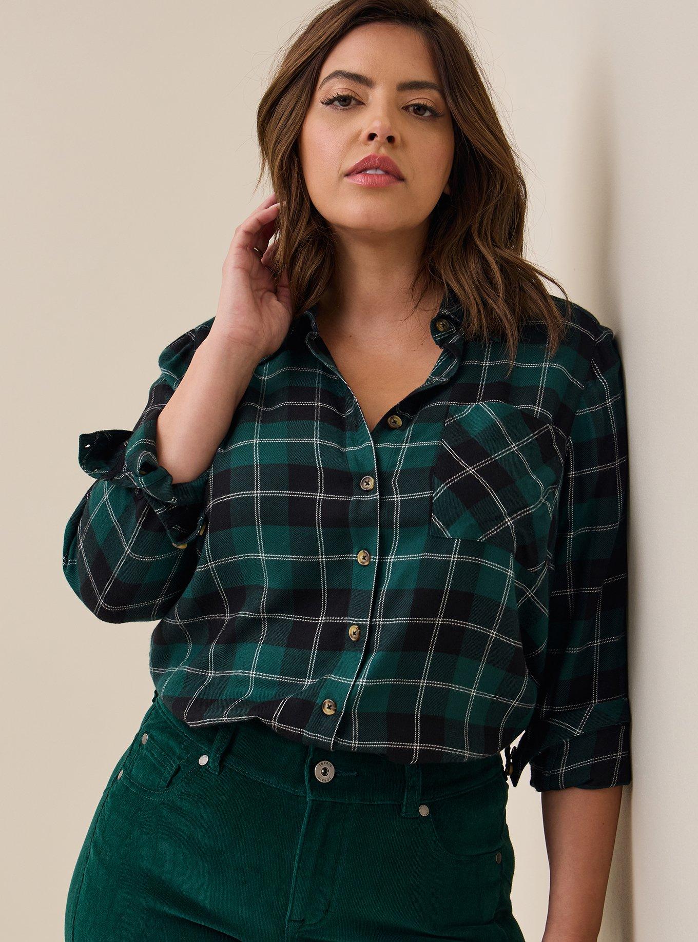 green checked dress shirt Comfort Stretch Non-Iron Plaid Dress Shirt With Contrast Trim main image 1