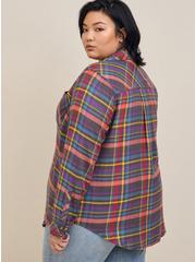 Lizzie Brushed Rayon Acrylic Button-Down Long Sleeve Shirt, PLAID MULTI, alternate