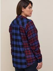 Lizzie Brushed Rayon Acrylic Button-Down Long Sleeve Shirt, PLAID NAVY, alternate