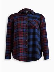 Lizzie Brushed Rayon Acrylic Button-Down Long Sleeve Shirt, PLAID NAVY, hi-res