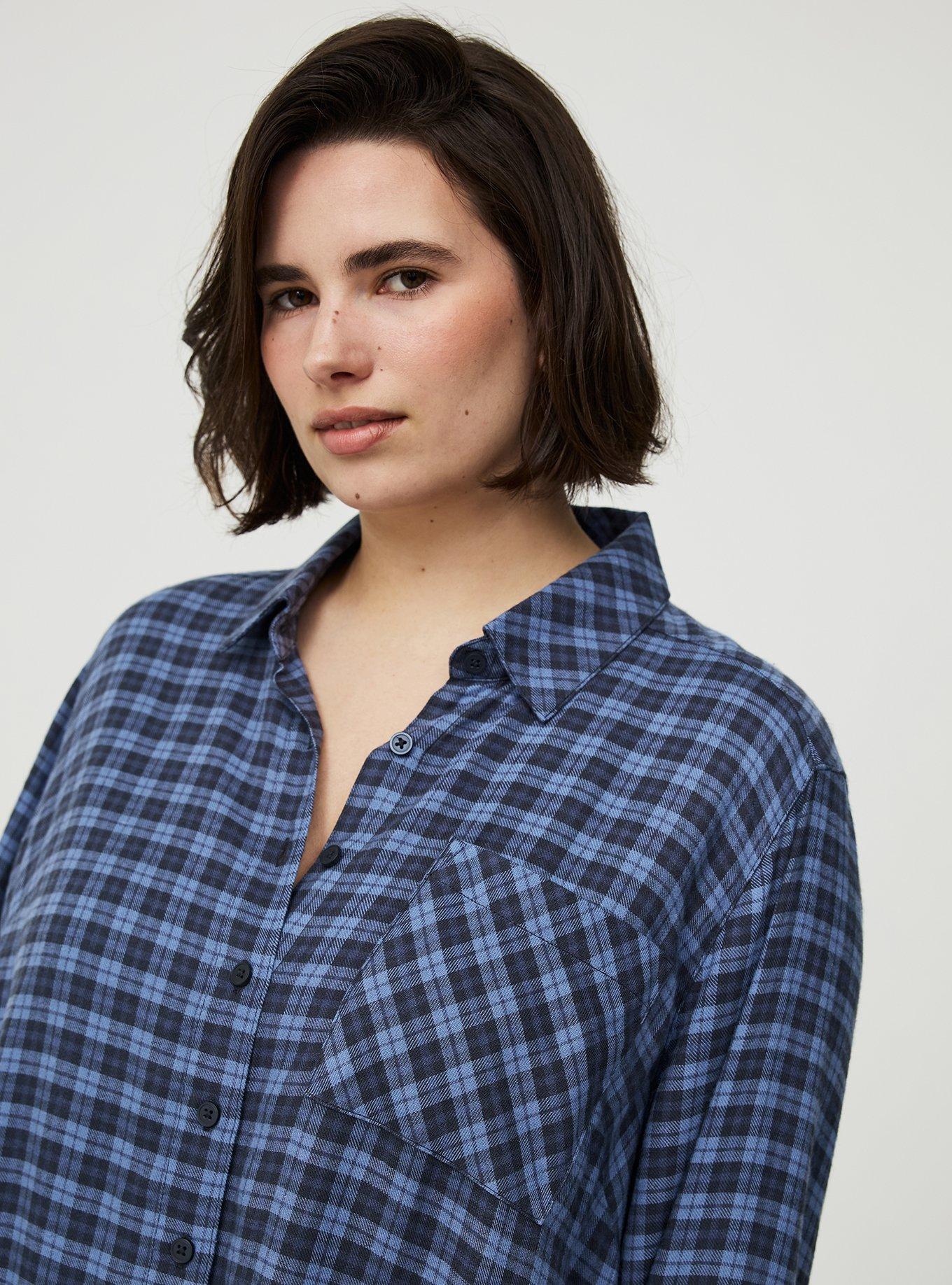 Lizzie Button-Up Shirt, ROSEY PLAID BLUE, alternate