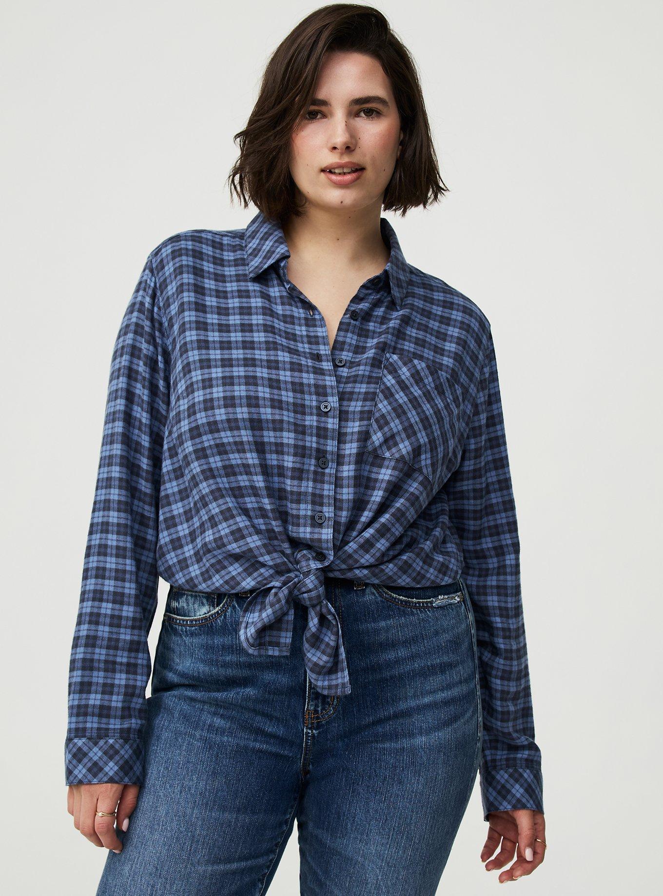 Lizzie Button-Up Shirt, ROSEY PLAID BLUE, hi-res