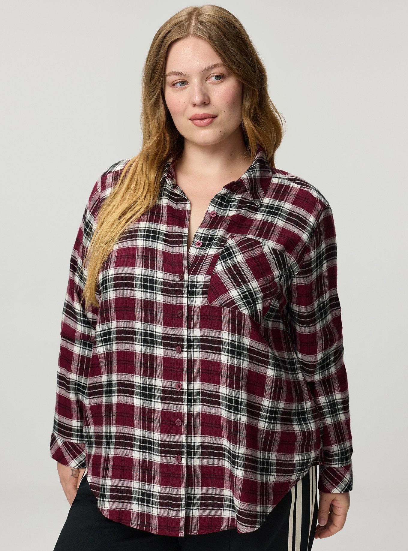 Lizzie Button-Up Shirt, HARRIET PLAID BURGUNDY, alternate