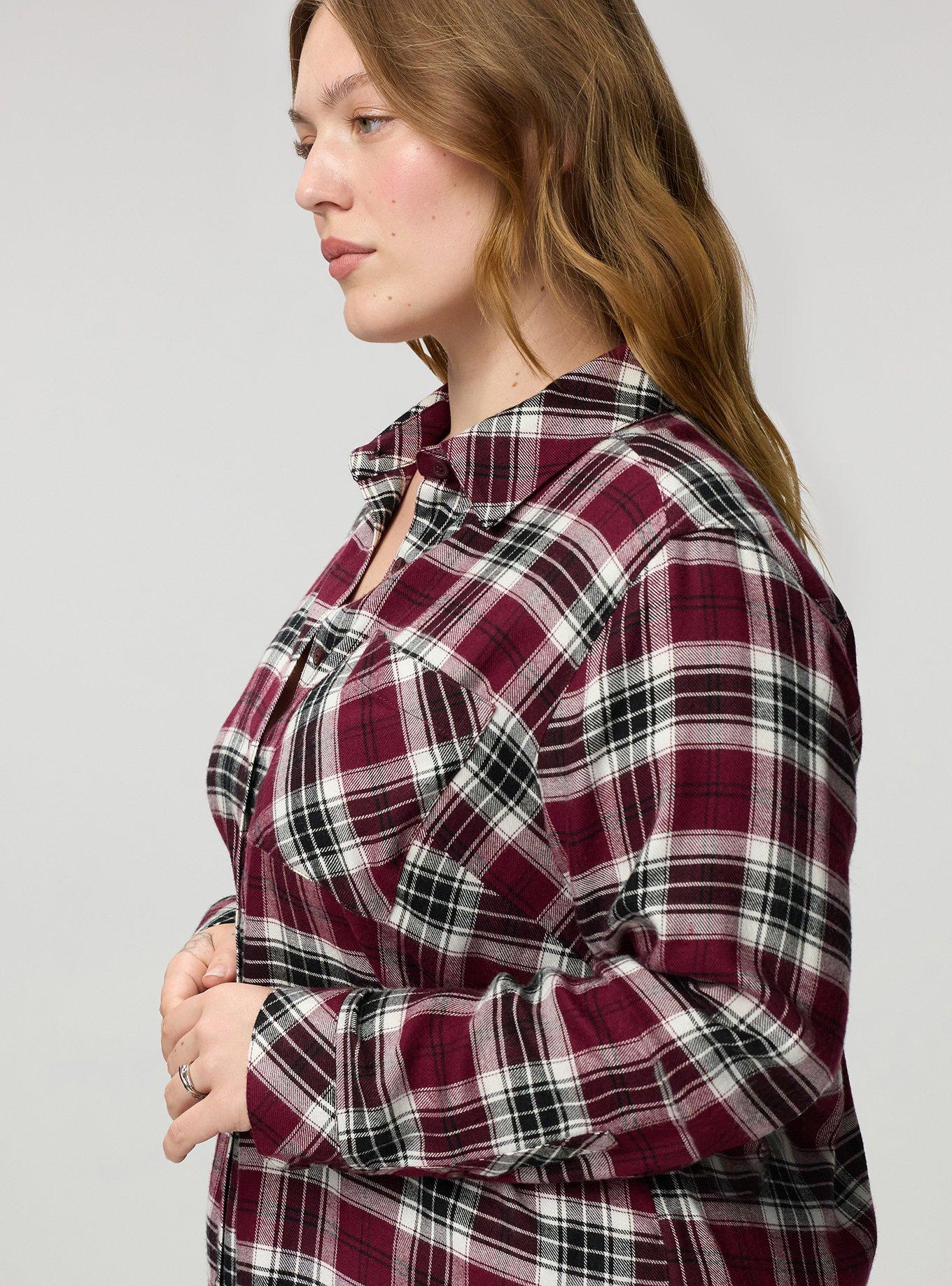Lizzie Button-Up Shirt, HARRIET PLAID BURGUNDY, alternate