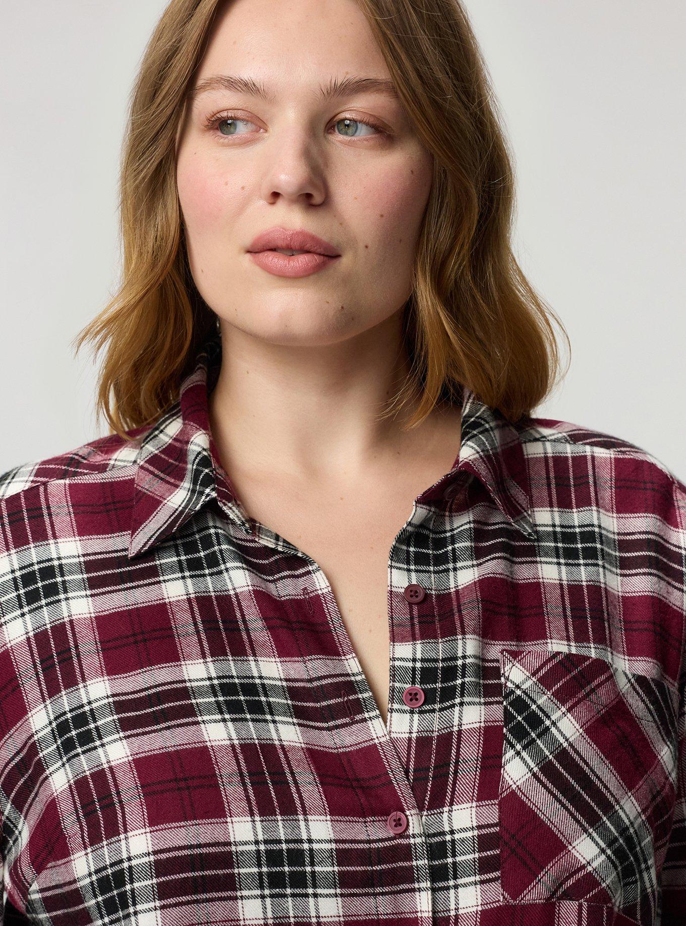 Lizzie Button-Up Shirt, HARRIET PLAID BURGUNDY, alternate