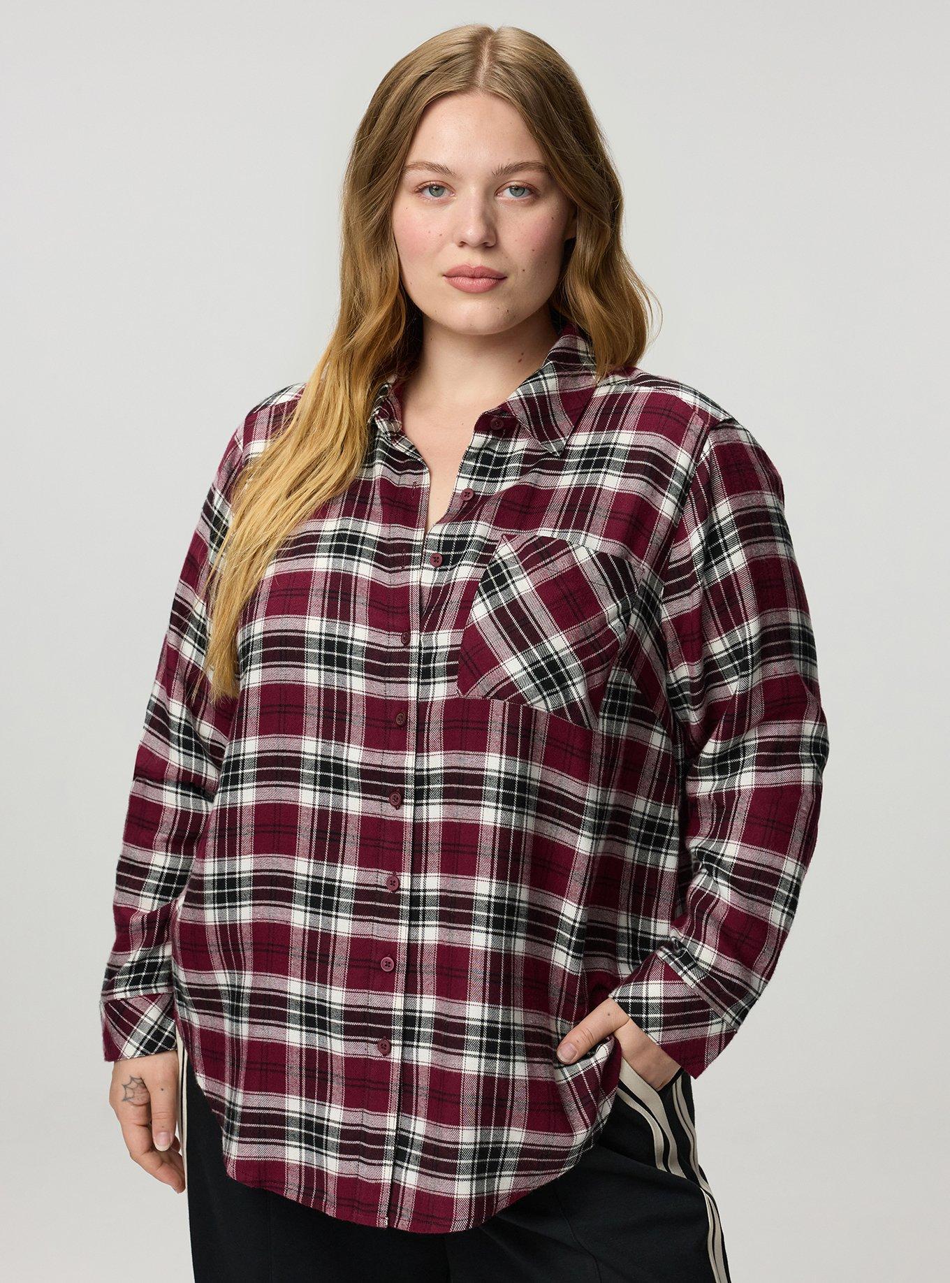 Lizzie Button-Up Shirt, HARRIET PLAID BURGUNDY, hi-res
