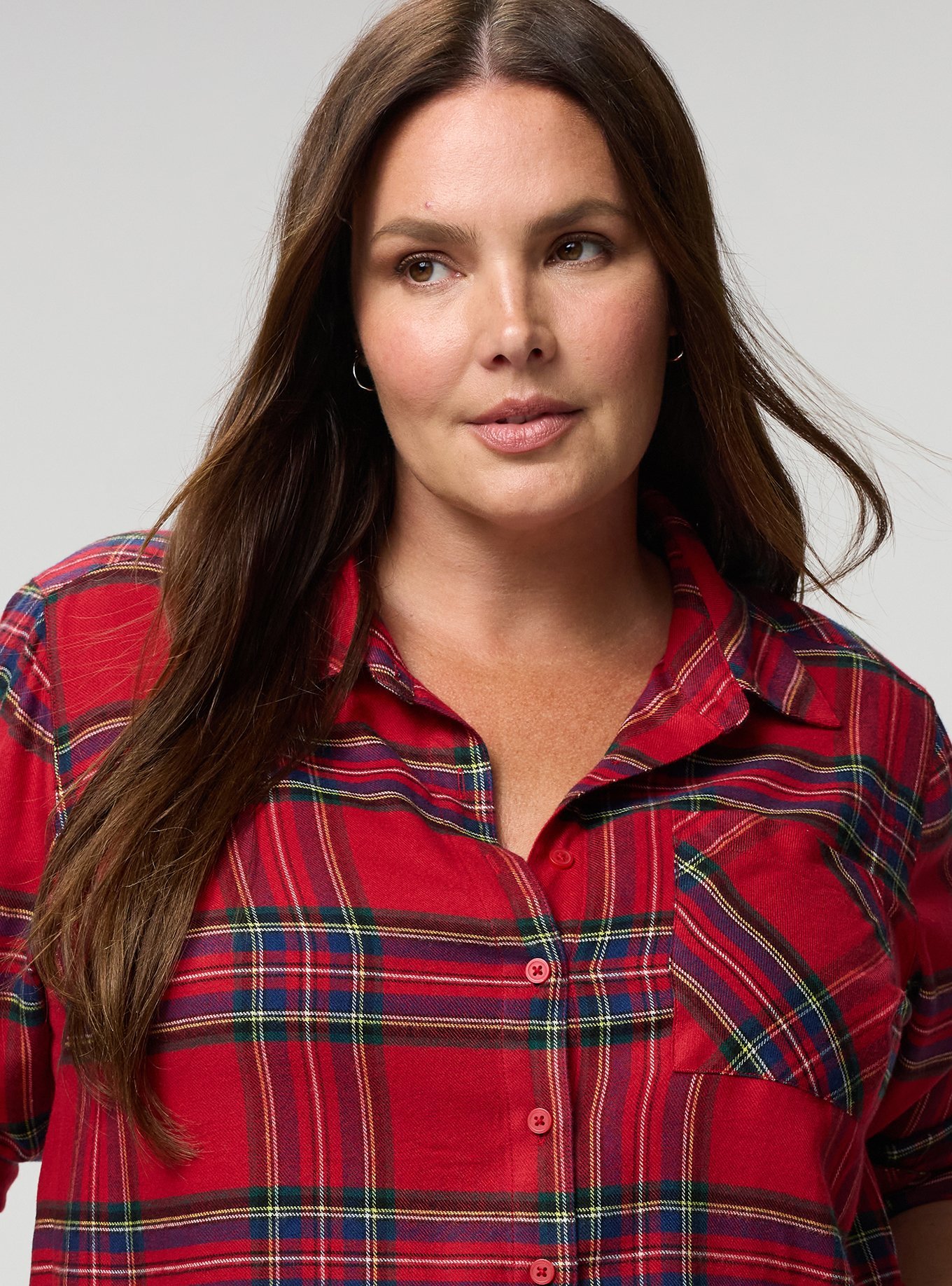 Lizzie Brushed Flannel Shirt, EVE PLAID RED, alternate