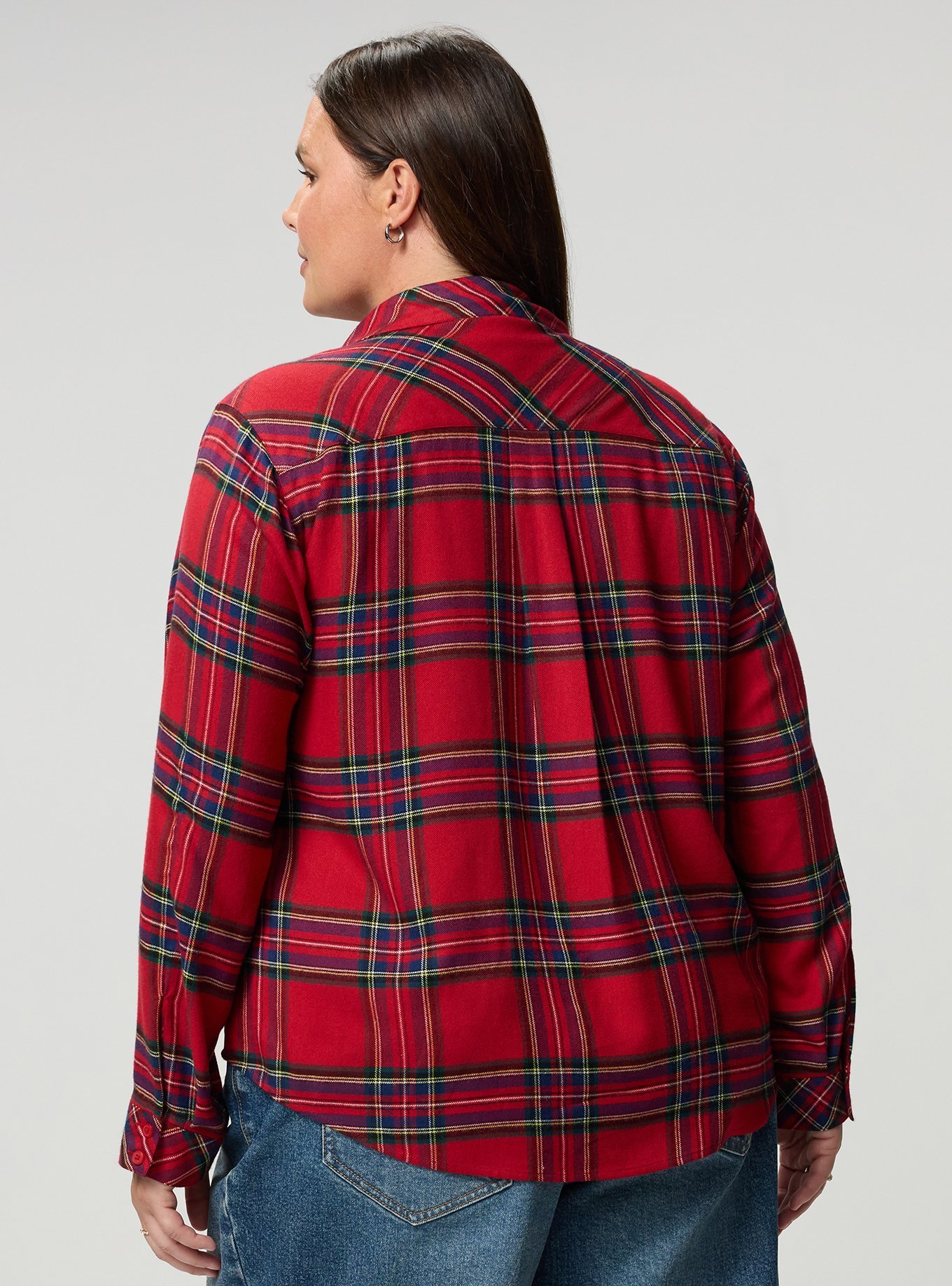 Lizzie Brushed Flannel Shirt, EVE PLAID RED, alternate