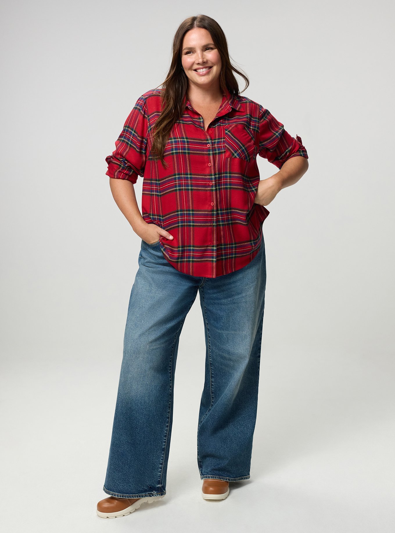 Lizzie Brushed Flannel Shirt, EVE PLAID RED, alternate