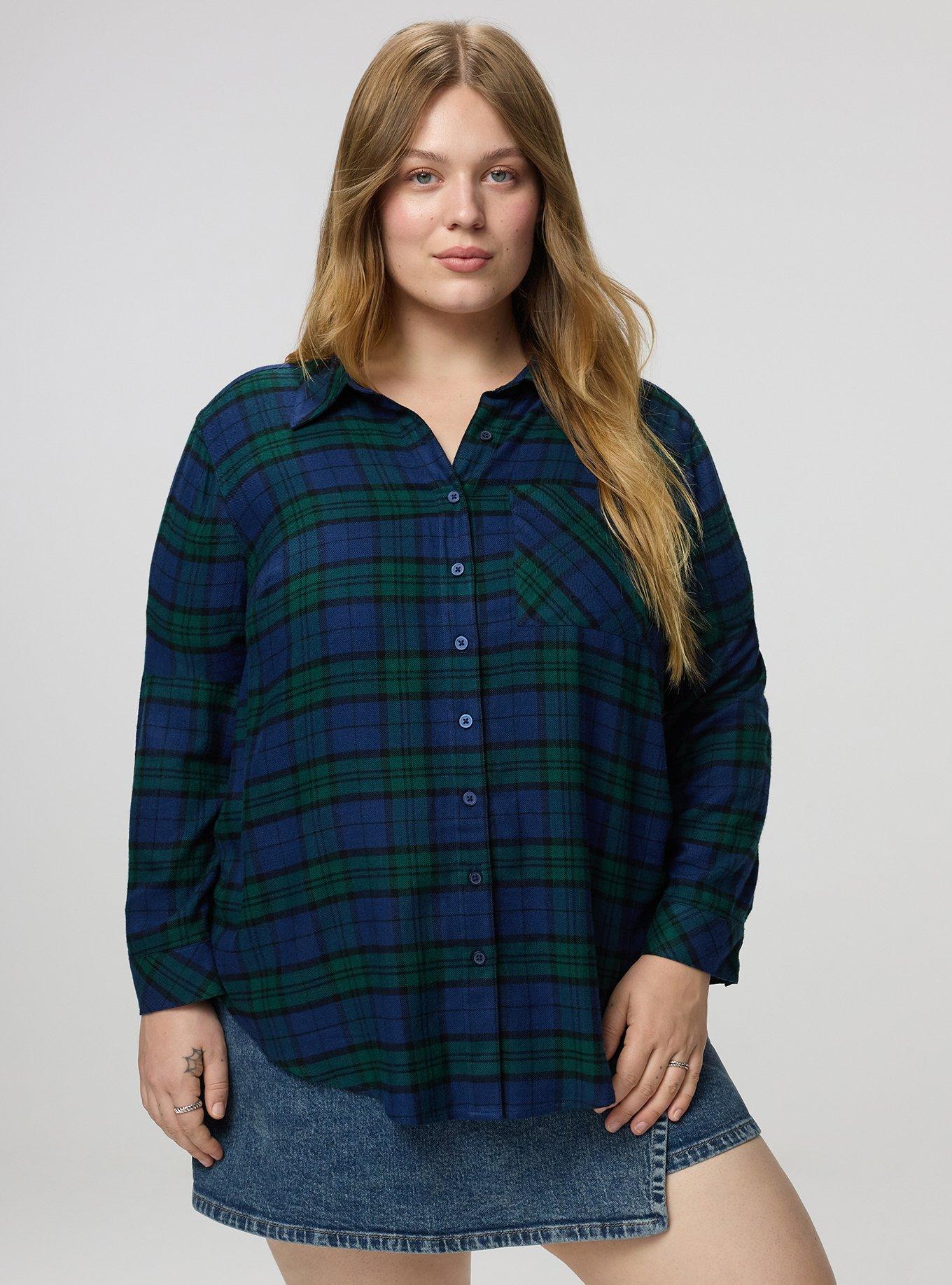 Lizzie Brushed Flannel Shirt, SAB PLAID BLUE, hi-res