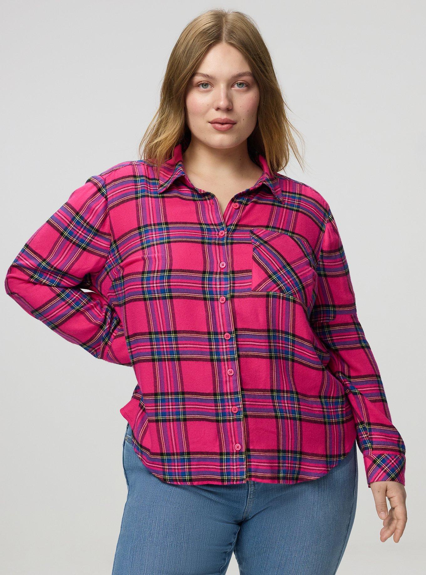 Lizzie Brushed Flannel Shirt, EVE PLAID PINK, hi-res