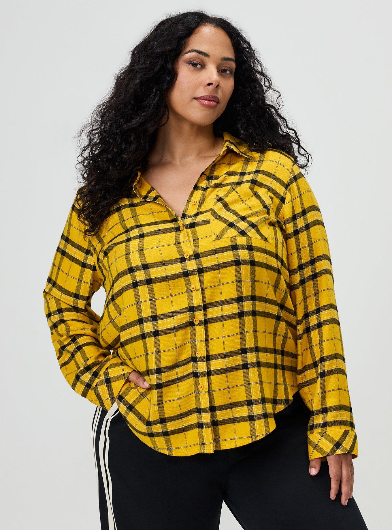 Lizzie Button-Up Shirt, MID SUMMER PLAID MINERAL YELLOW, hi-res