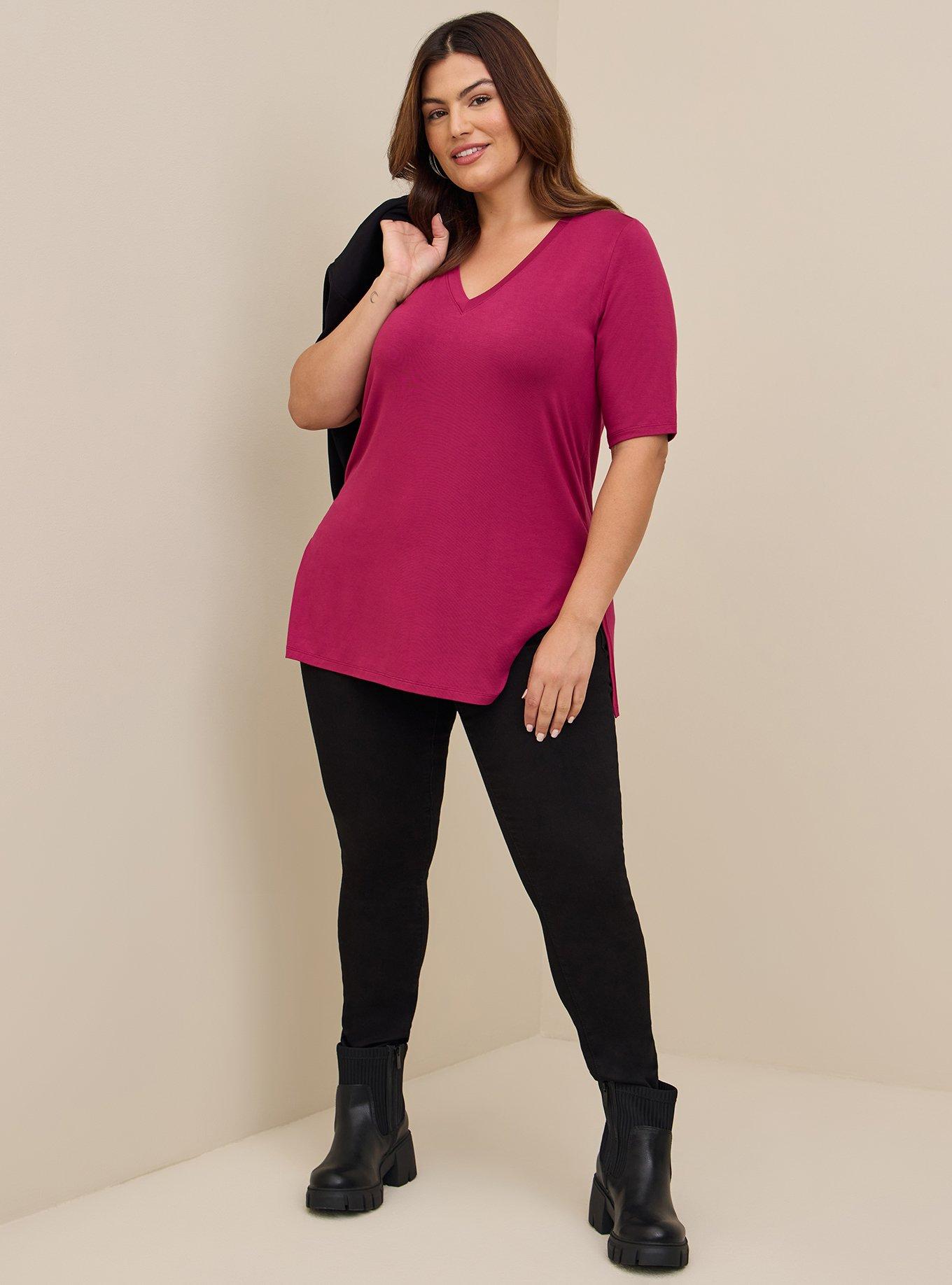 Favorite Tunic Super Soft V-Neck Side Slit Tee, BEAUJOLAIS BURGUNDY, alternate