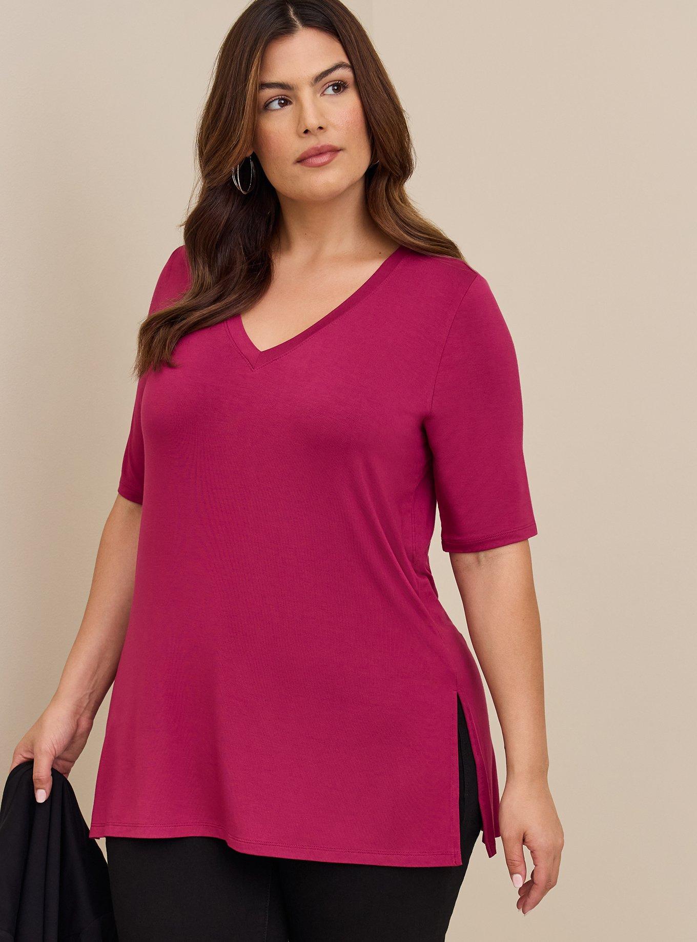 Plus Size - FAVORITE TUNIC SUPER SOFT V-NECK SIDE SLIT TEE