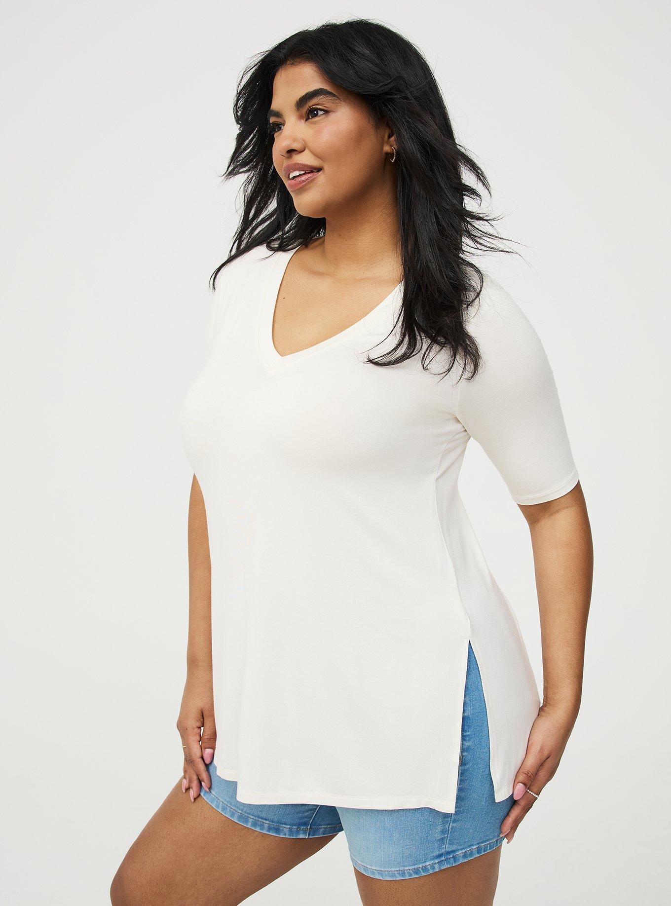 Favorite Tunic Super Soft V-Neck Tee, WHISPER WHITE, hi-res