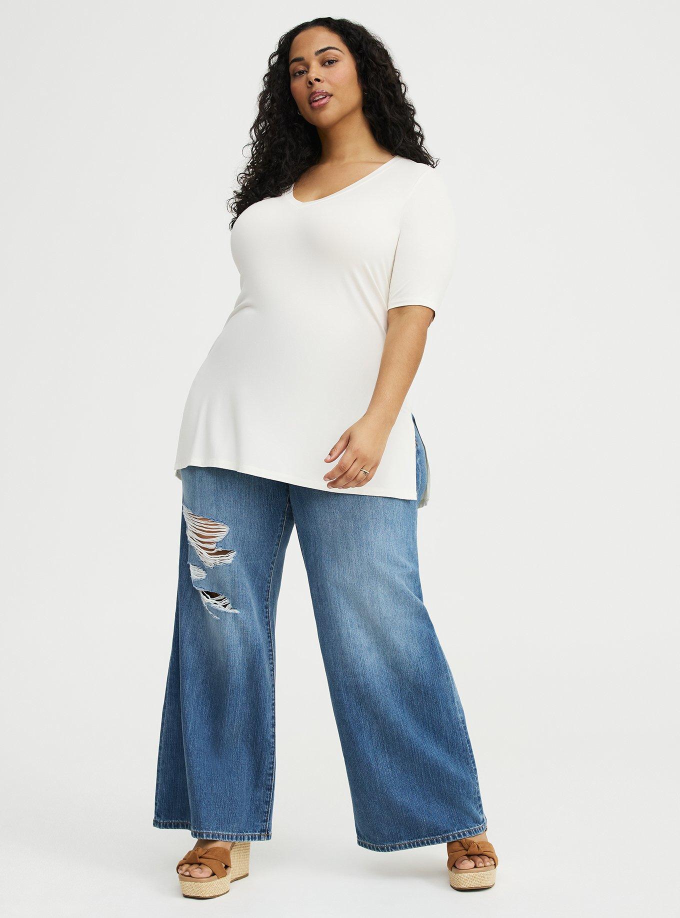 Favorite Tunic Super Soft V-Neck Tee, BLANC DE BLANC, alternate