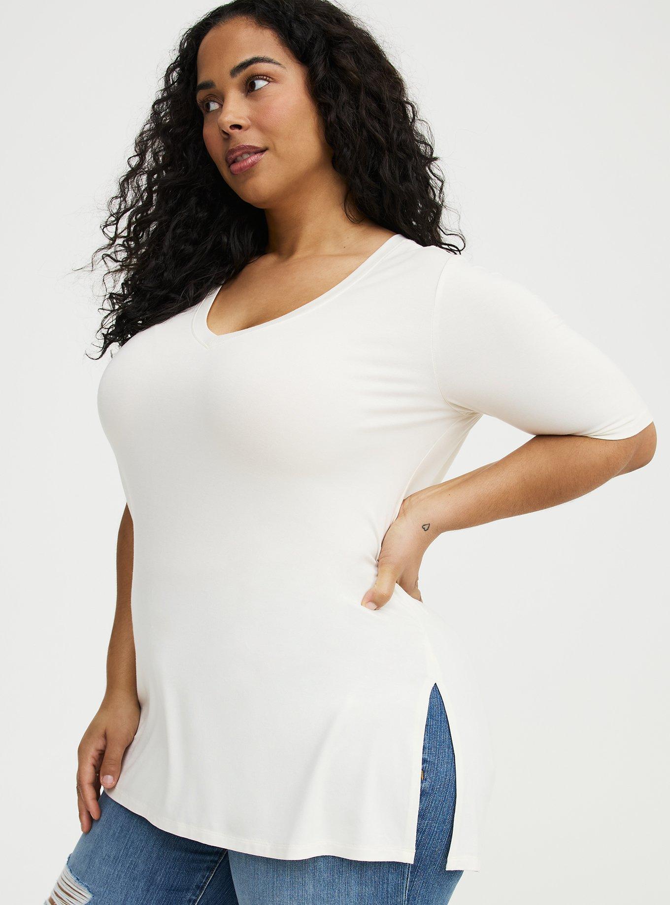 Favorite Tunic Super Soft V-Neck Tee, BLANC DE BLANC, alternate