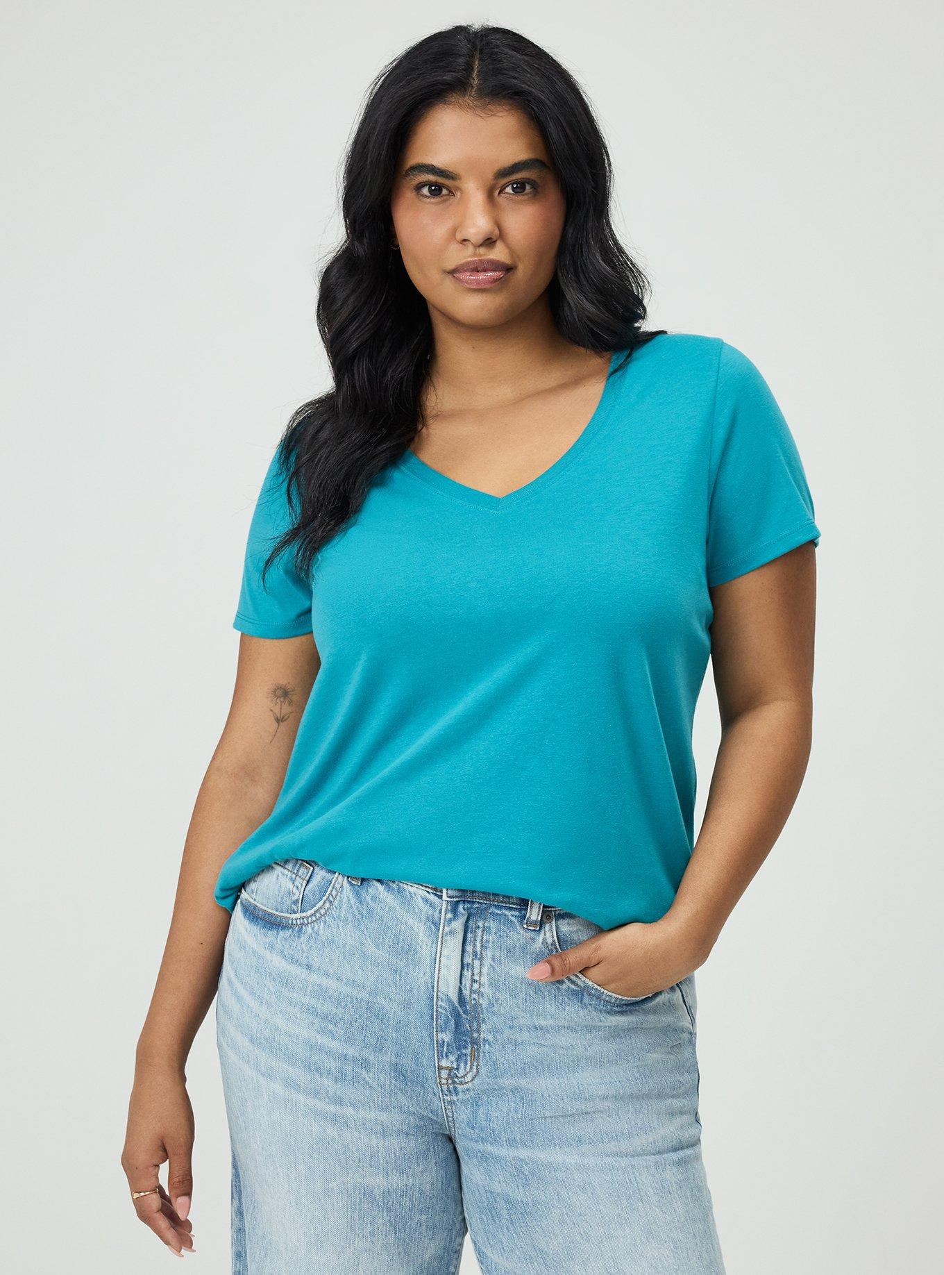 Plus Size Favorite Tunic Super Soft V-Neck Side Slit Tee, BISCAY BAY, alternate