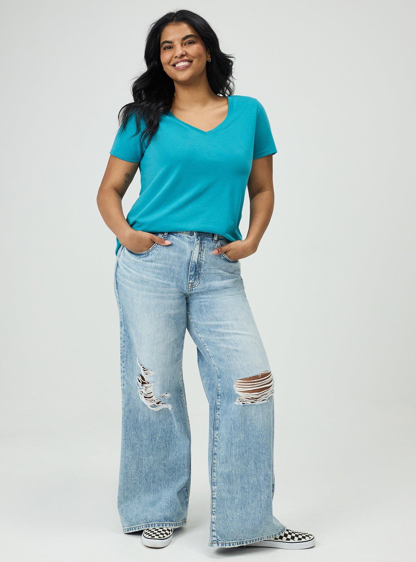 Plus Size Favorite Tunic Super Soft V-Neck Side Slit Tee, BISCAY BAY, alternate