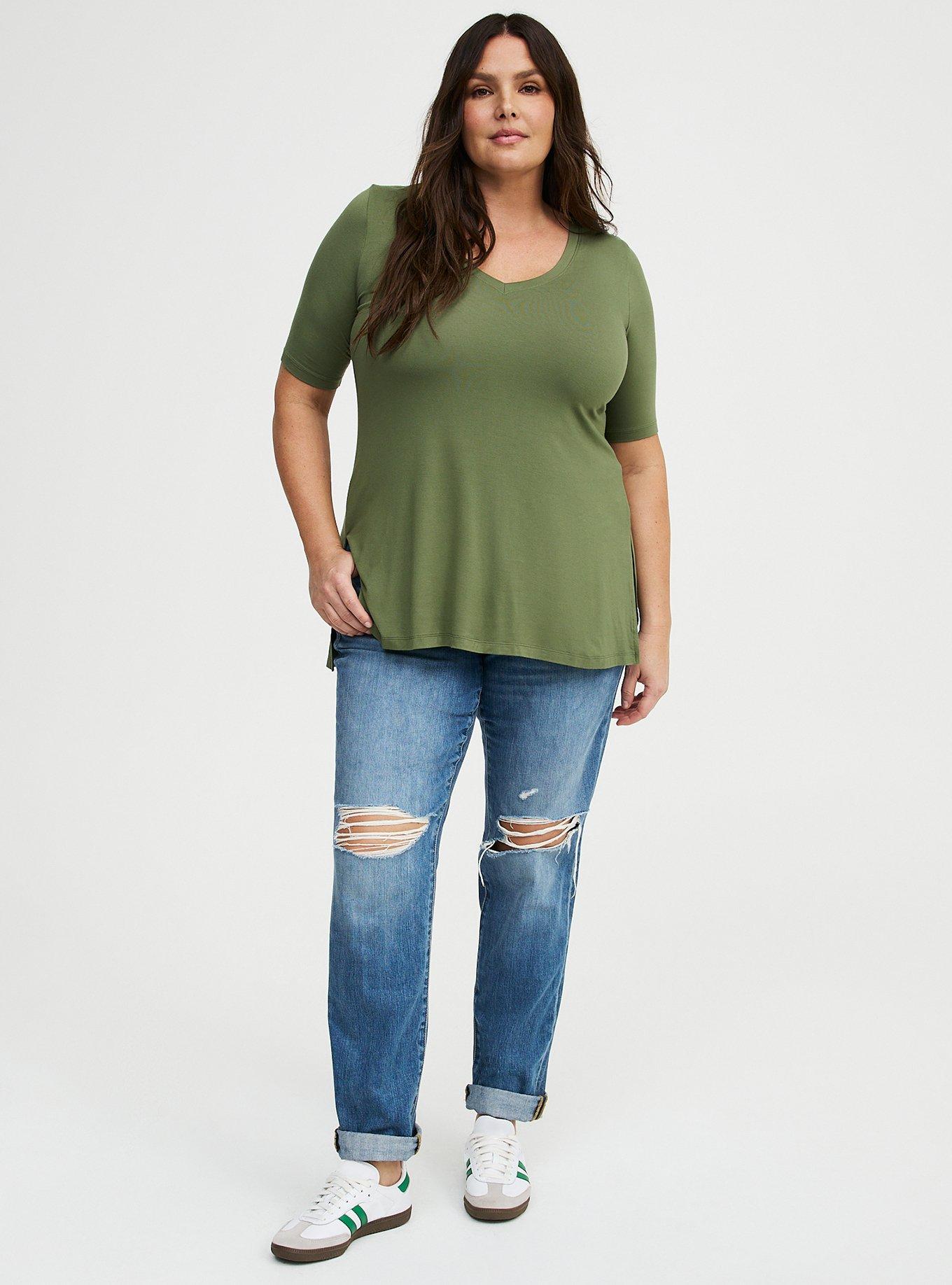 Favorite Tunic Super Soft V-Neck Tee, FOUR LEAF CLOVER, alternate