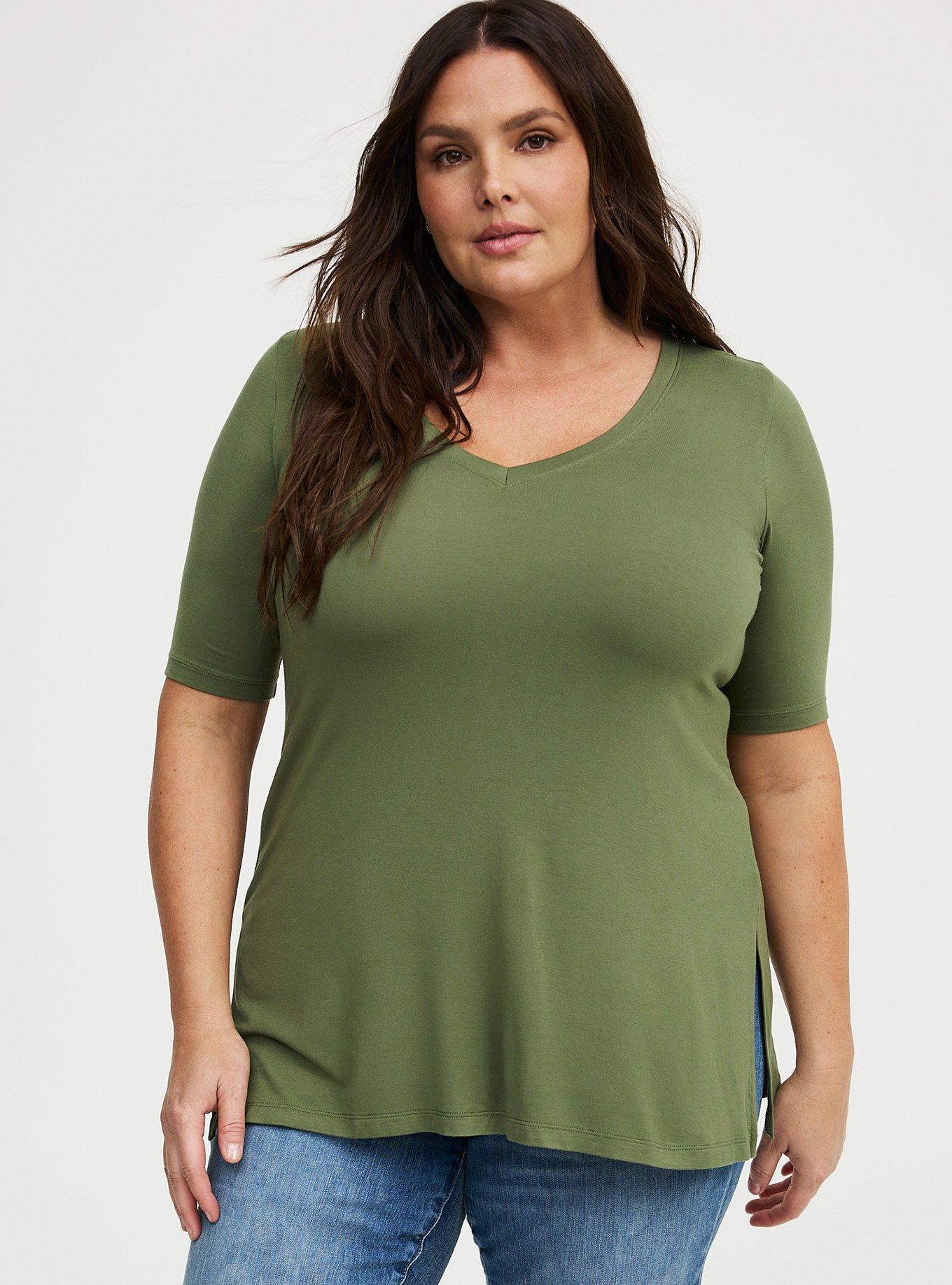 Plus Size Favorite Tunic Super Soft V-Neck Tee, FOUR LEAF CLOVER, hi-res