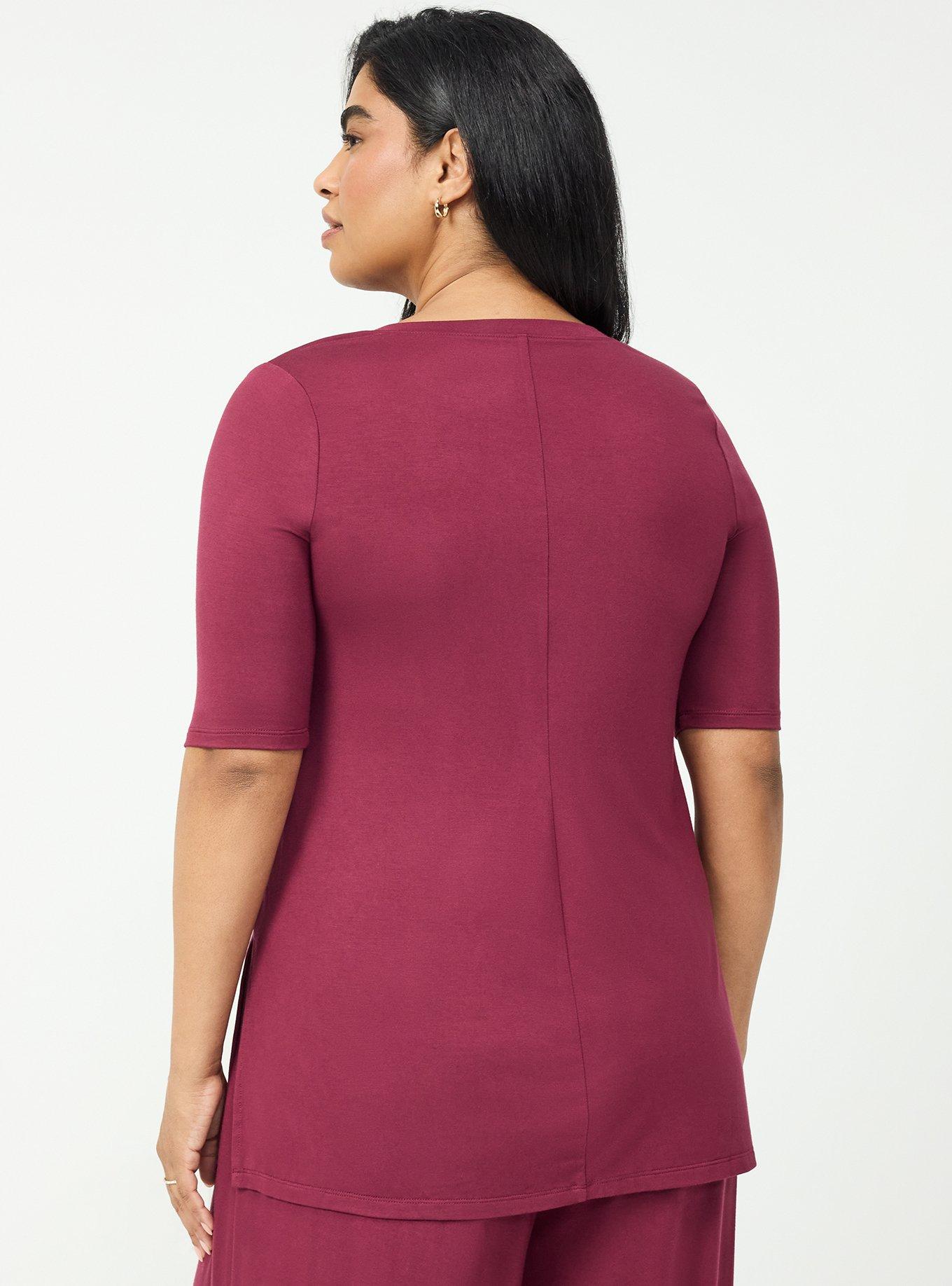 Favorite Tunic Super Soft V-Neck Side Slit Tee, MAROON BANNER, alternate