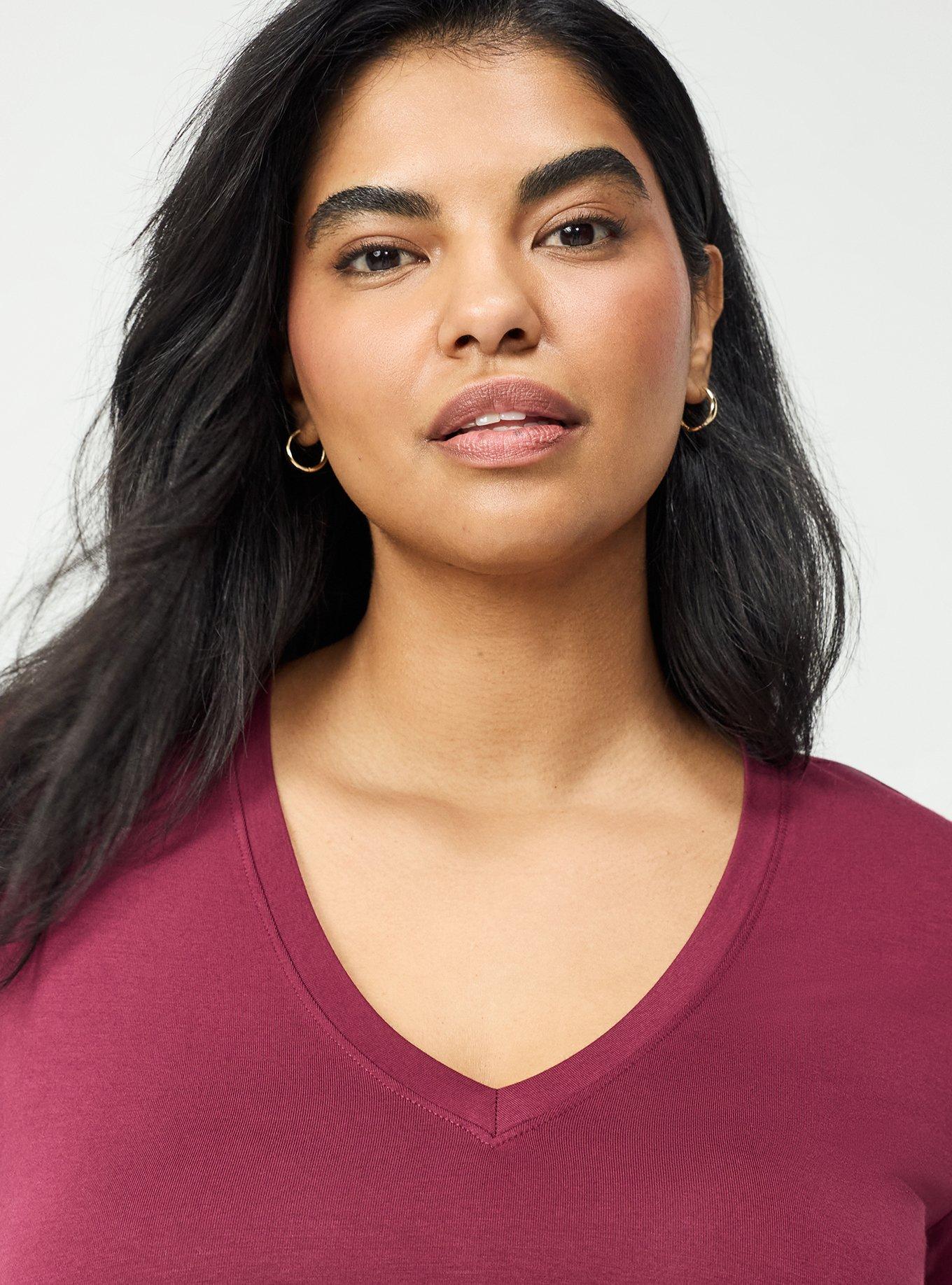 Favorite Tunic Super Soft V-Neck Side Slit Tee, MAROON BANNER, alternate