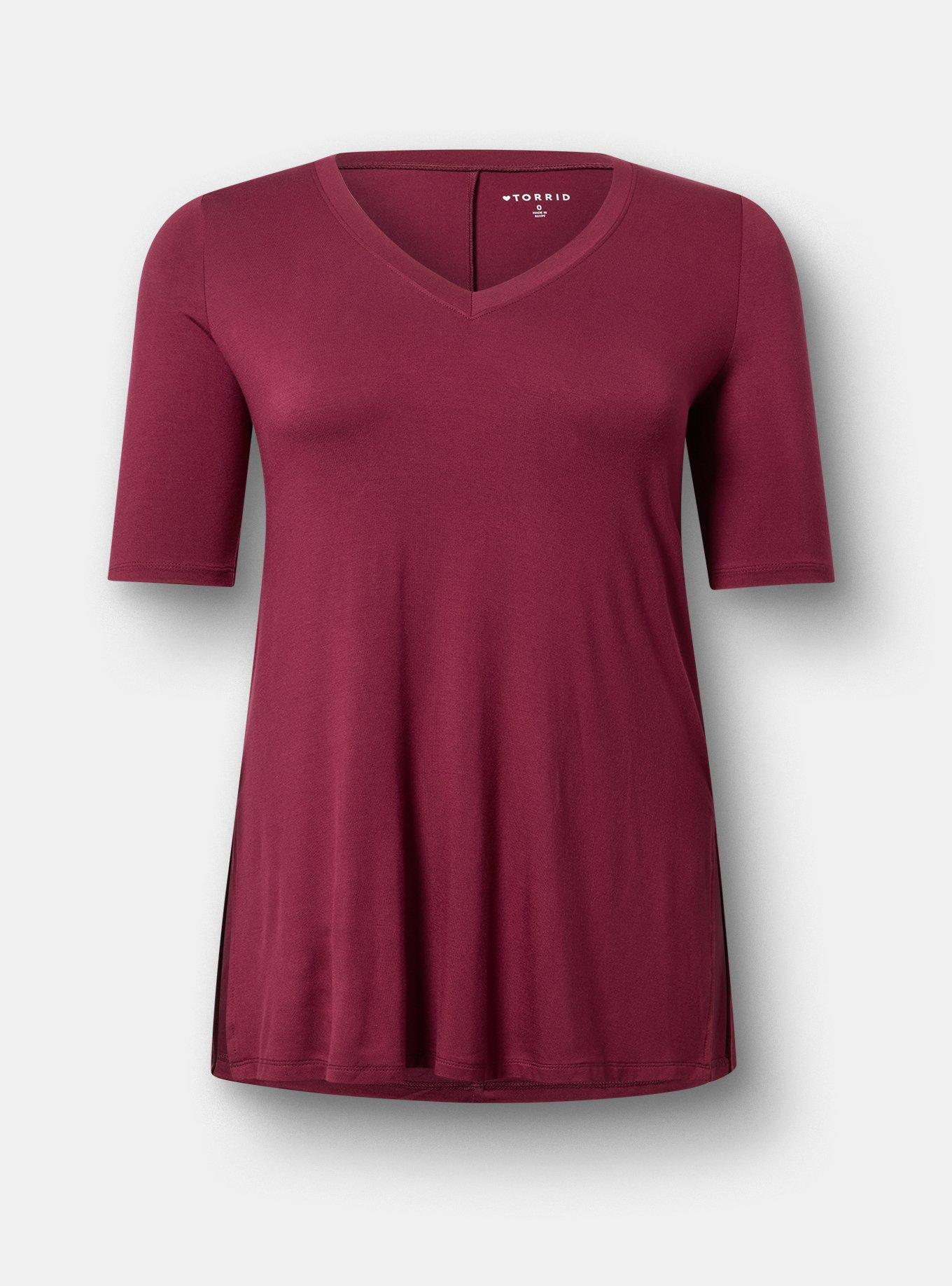 Favorite Tunic Super Soft V-Neck Side Slit Tee, MAROON BANNER, hi-res