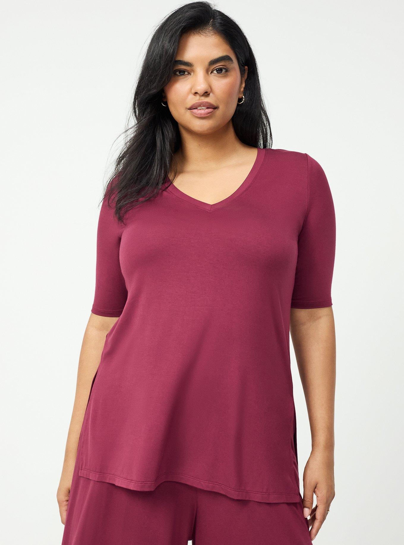 Favorite Tunic Super Soft V-Neck Side Slit Tee, MAROON BANNER, hi-res