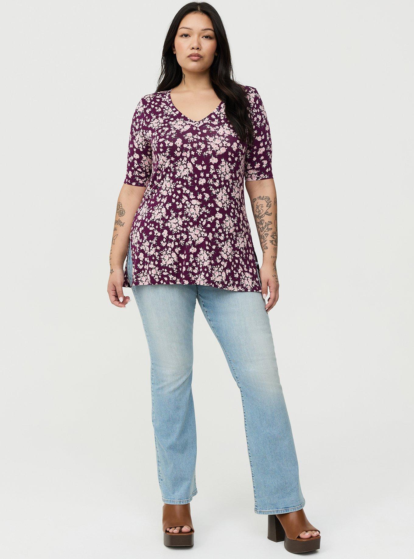 Favorite Tunic Super Soft V-Neck Tee, NORMANDY FLORAL PURPLE, alternate