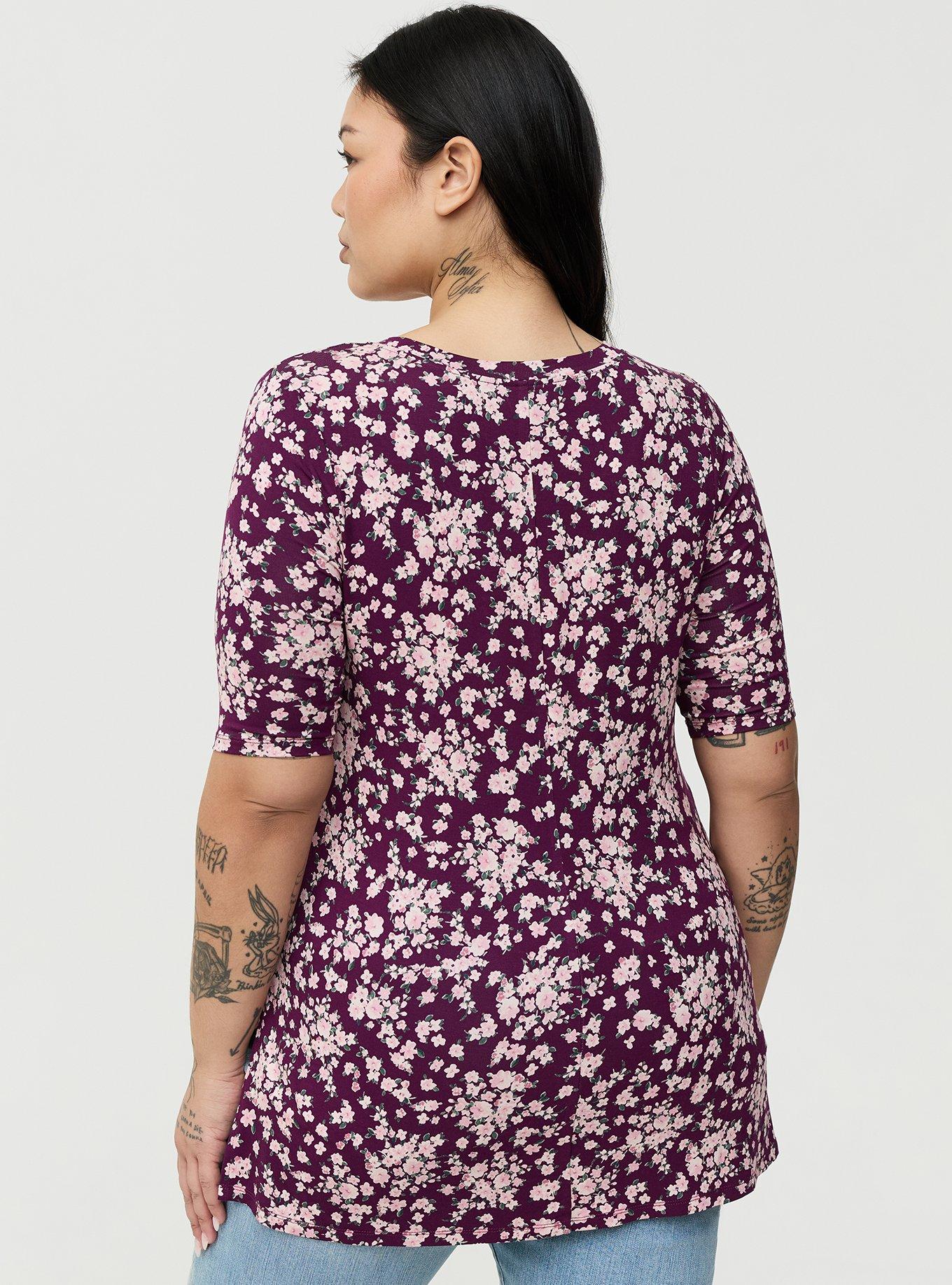 Favorite Tunic Super Soft V-Neck Tee, NORMANDY FLORAL PURPLE, alternate