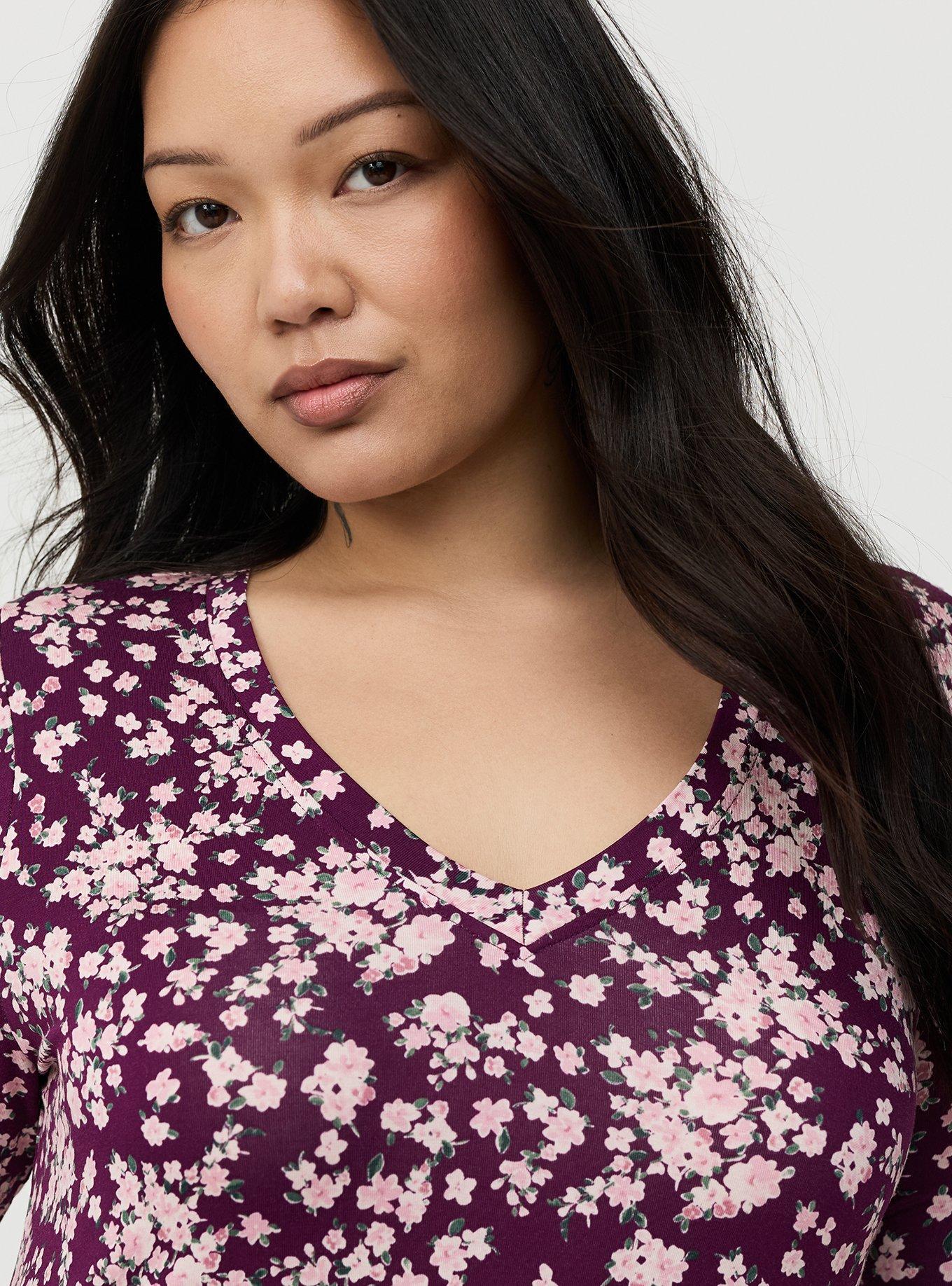 Favorite Tunic Super Soft V-Neck Tee, NORMANDY FLORAL PURPLE, alternate
