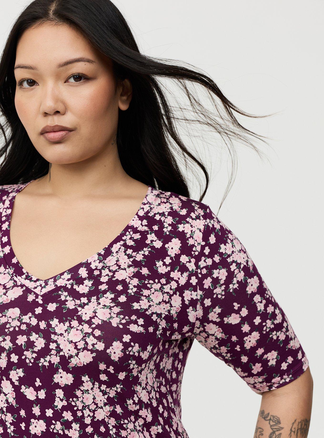 Favorite Tunic Super Soft V-Neck Tee, NORMANDY FLORAL PURPLE, alternate