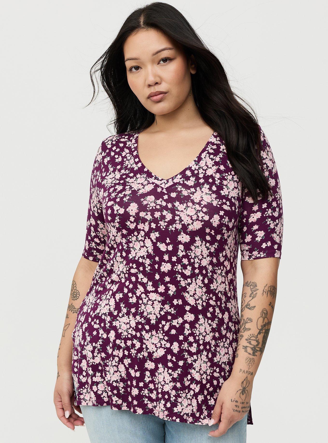 Favorite Tunic Super Soft V-Neck Tee, NORMANDY FLORAL PURPLE, hi-res
