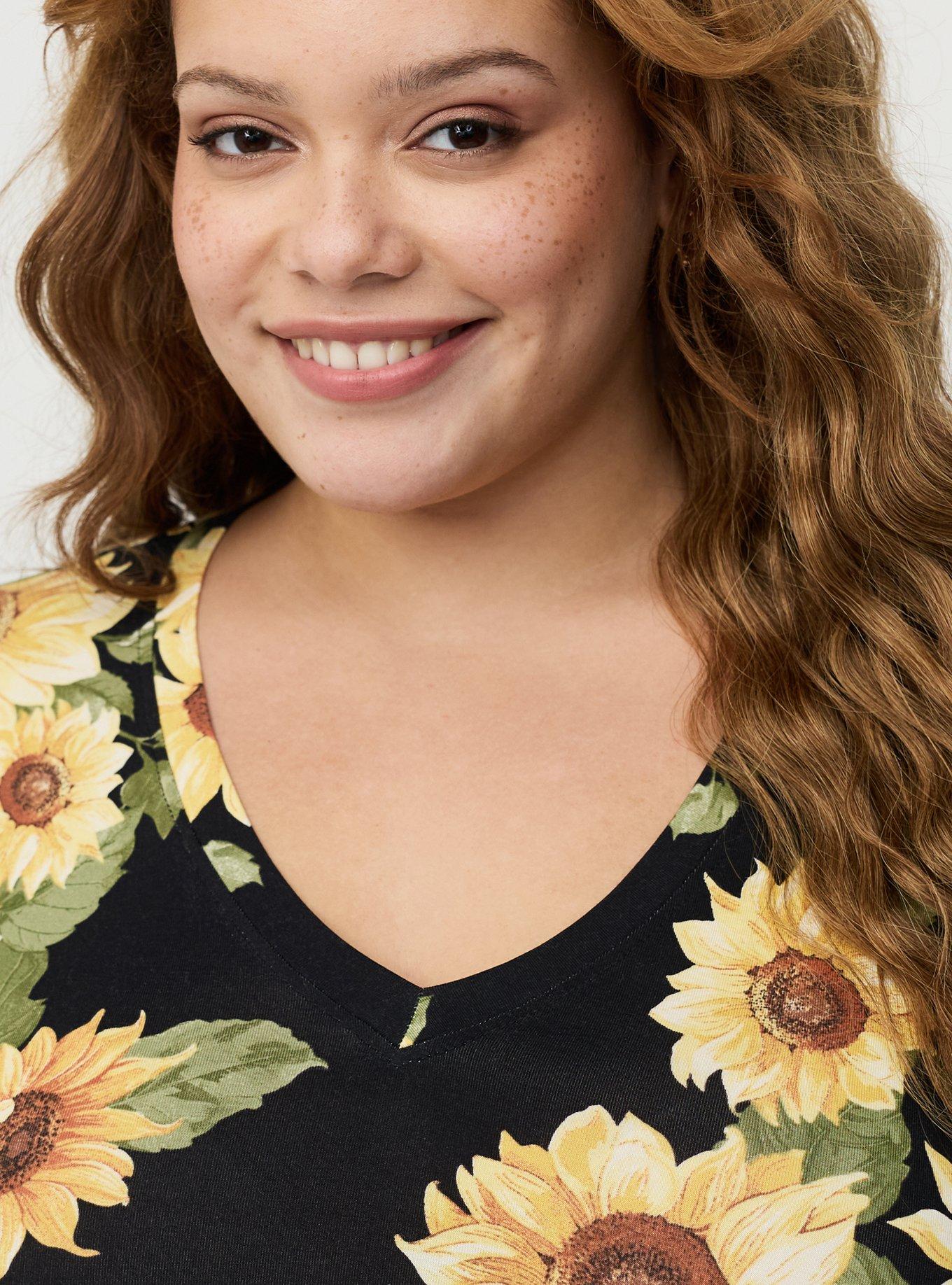 Favorite Tunic Super Soft V-Neck Tee, CLASSIC SUNFLOWERS FLORAL BLACK, alternate