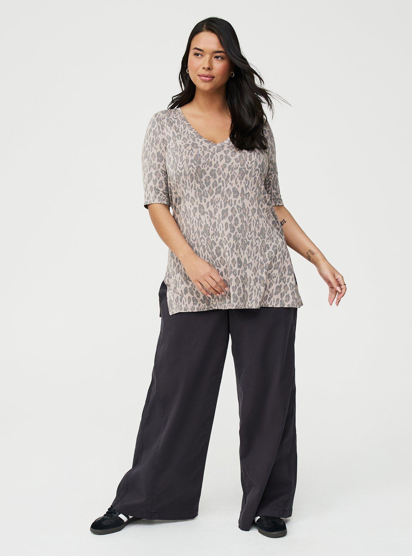Favorite Tunic Super Soft V-Neck Tee, SWEEPING LEOPARD TONAL, alternate