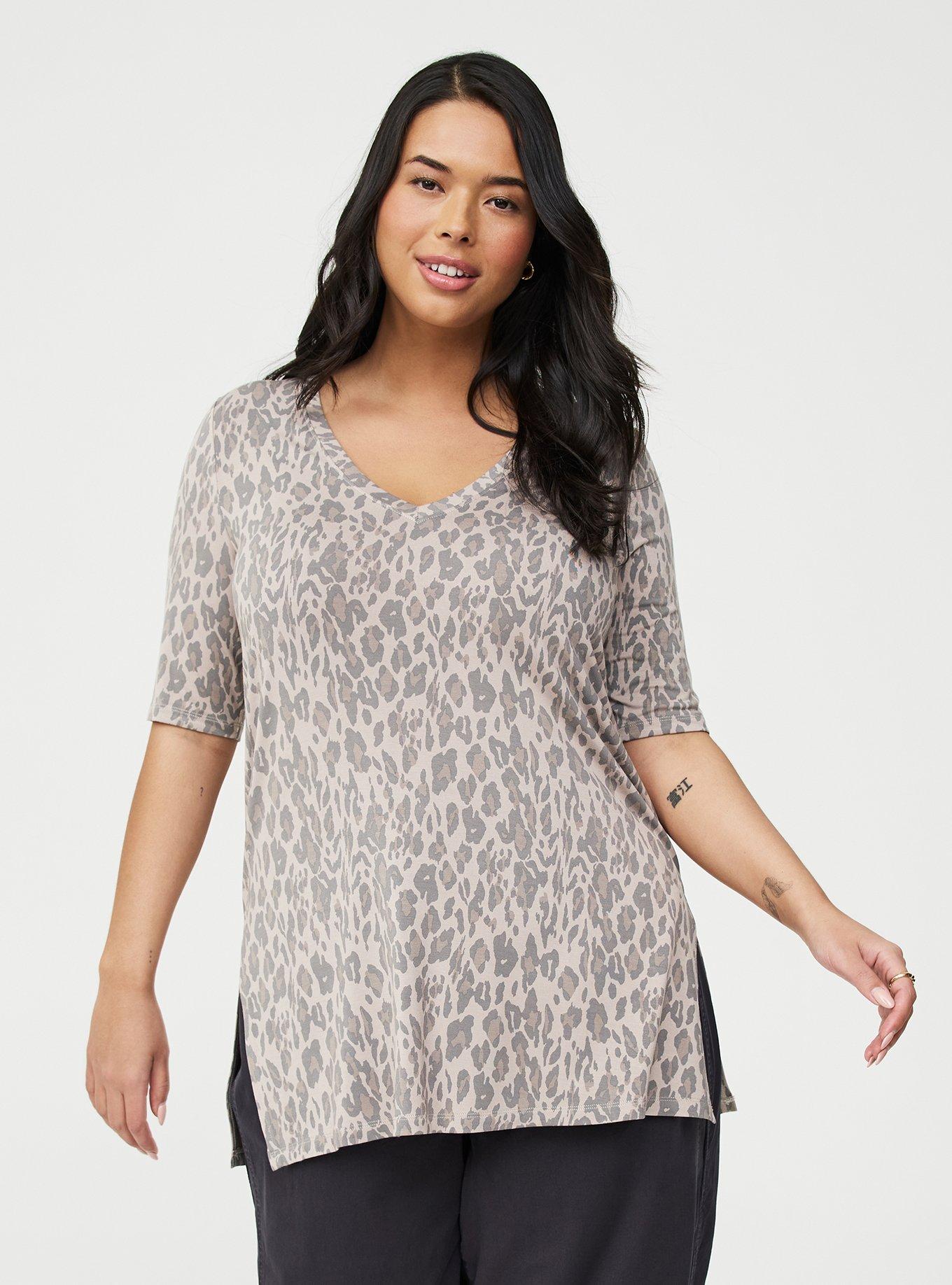 Favorite Tunic Super Soft V-Neck Tee, SWEEPING LEOPARD TONAL, hi-res