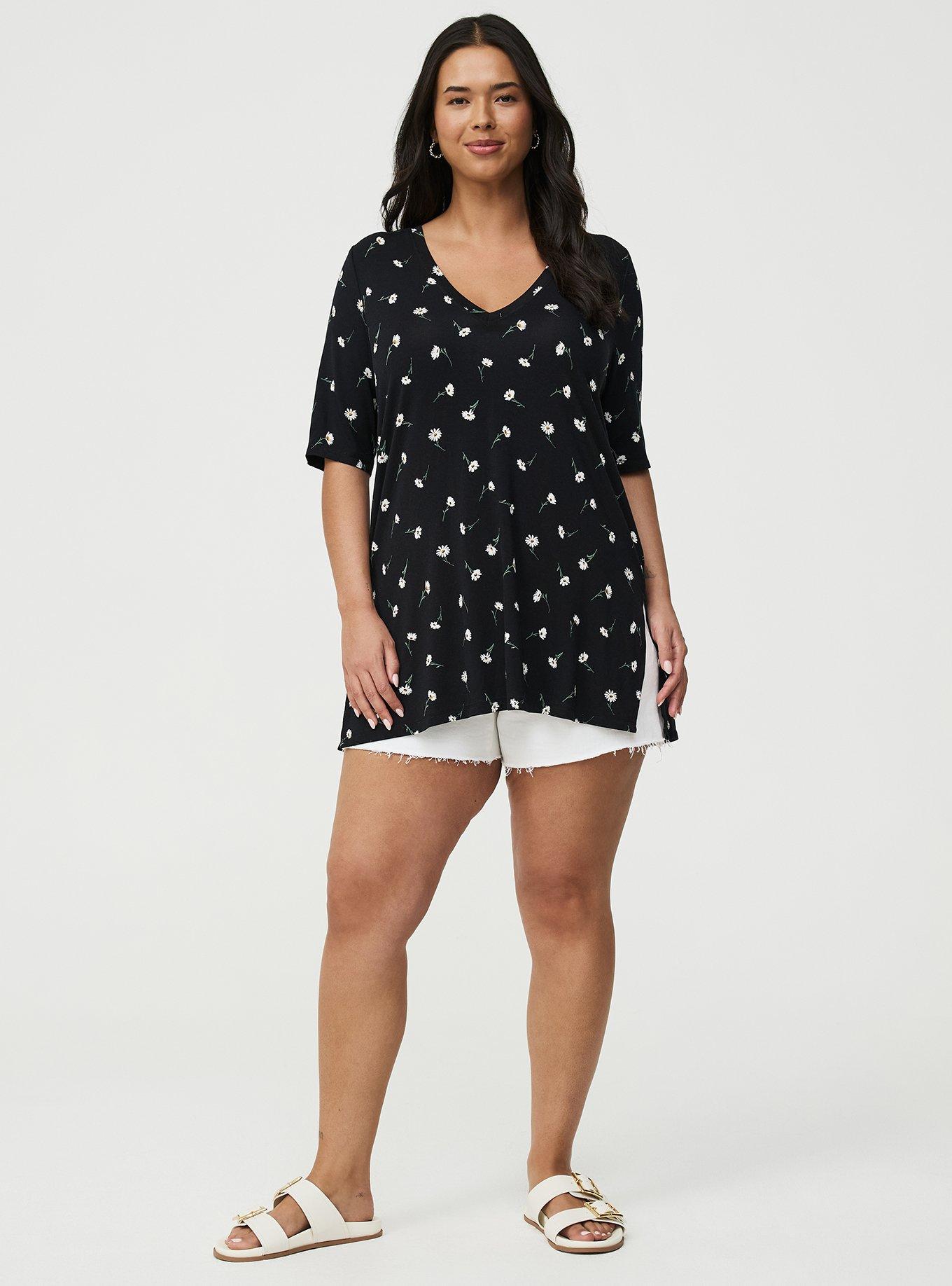 Favorite Tunic Super Soft V-Neck Tee, DARA DAISIES FLORAL BLACK, alternate