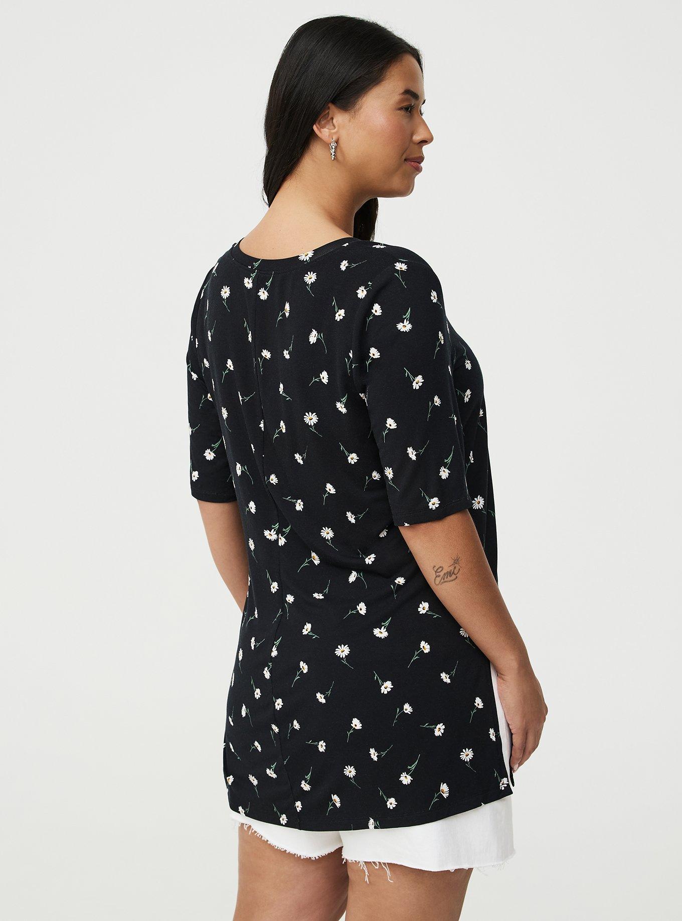 Favorite Tunic Super Soft V-Neck Tee, DARA DAISIES FLORAL BLACK, alternate
