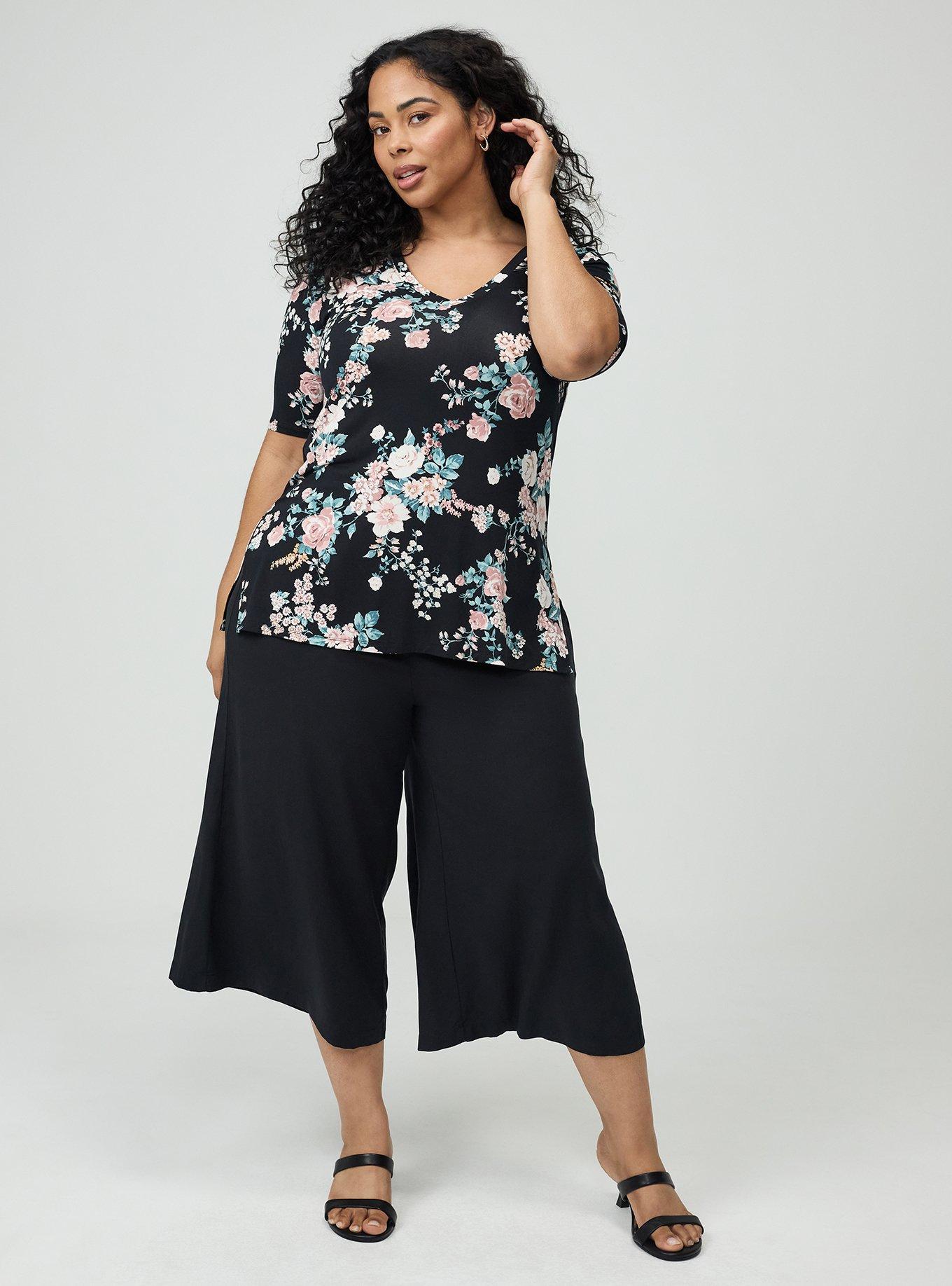 Favorite Tunic Super Soft V-Neck Side Slit Tee, WILD BOUQUET BLACK, alternate