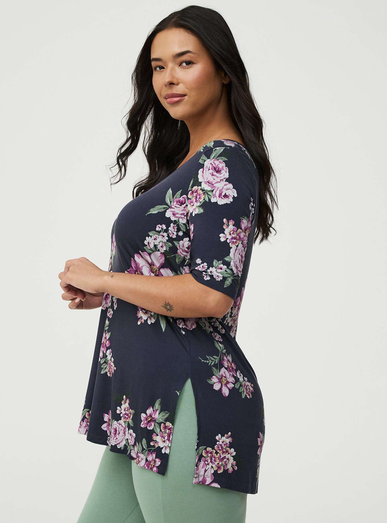 Favorite Tunic Super Soft V-Neck Tee, BRENNA FLORAL MULTI, alternate