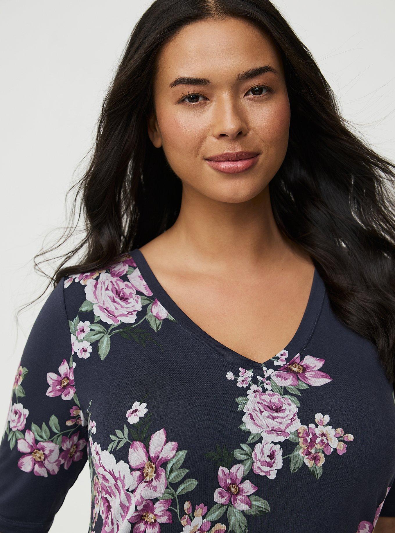 Favorite Tunic Super Soft V-Neck Tee, BRENNA FLORAL MULTI, alternate