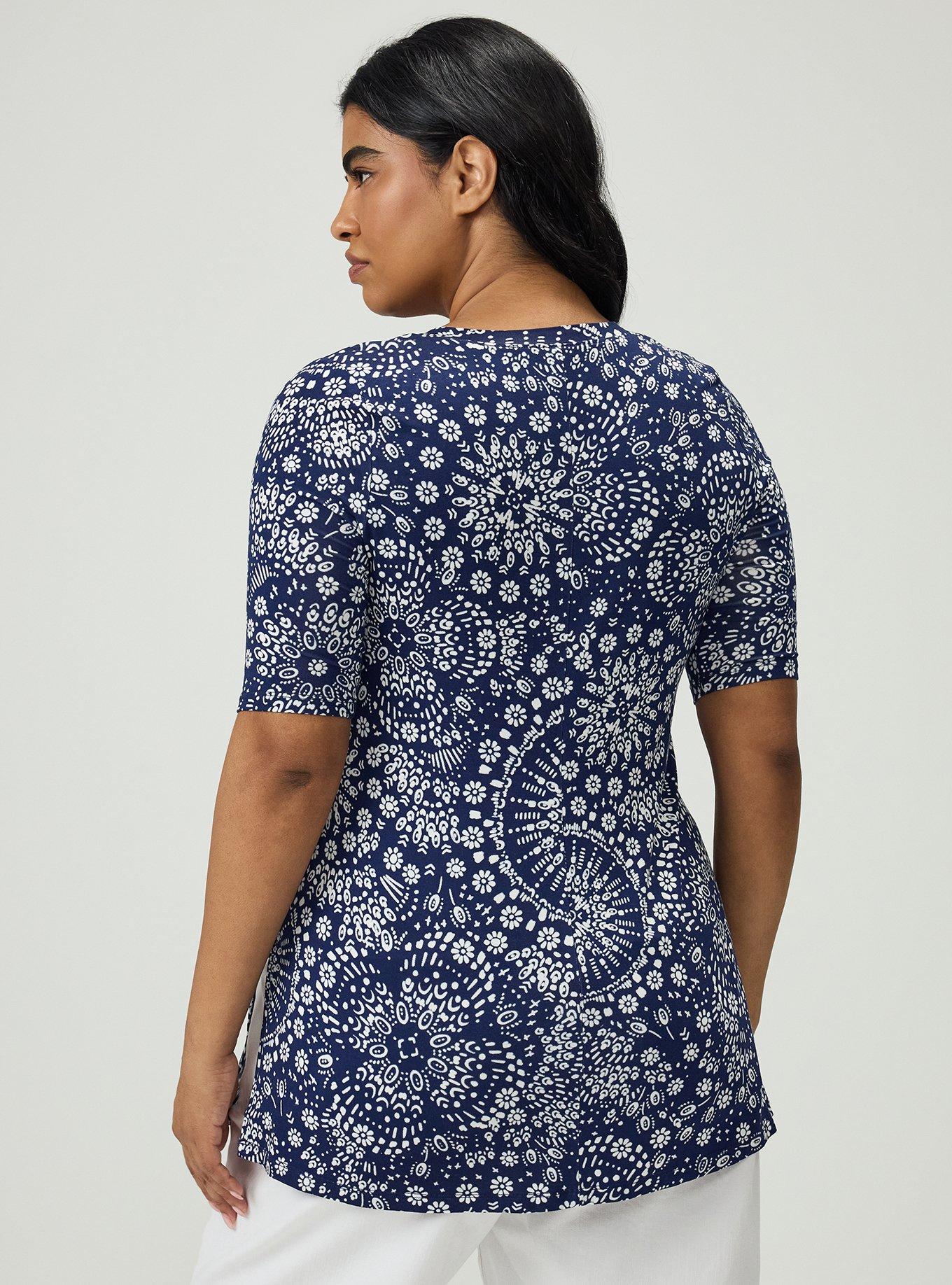 Favorite Tunic Super Soft V-Neck Side Slit Tee, WASHED MANDALA MEDIEVAL BLUE, alternate