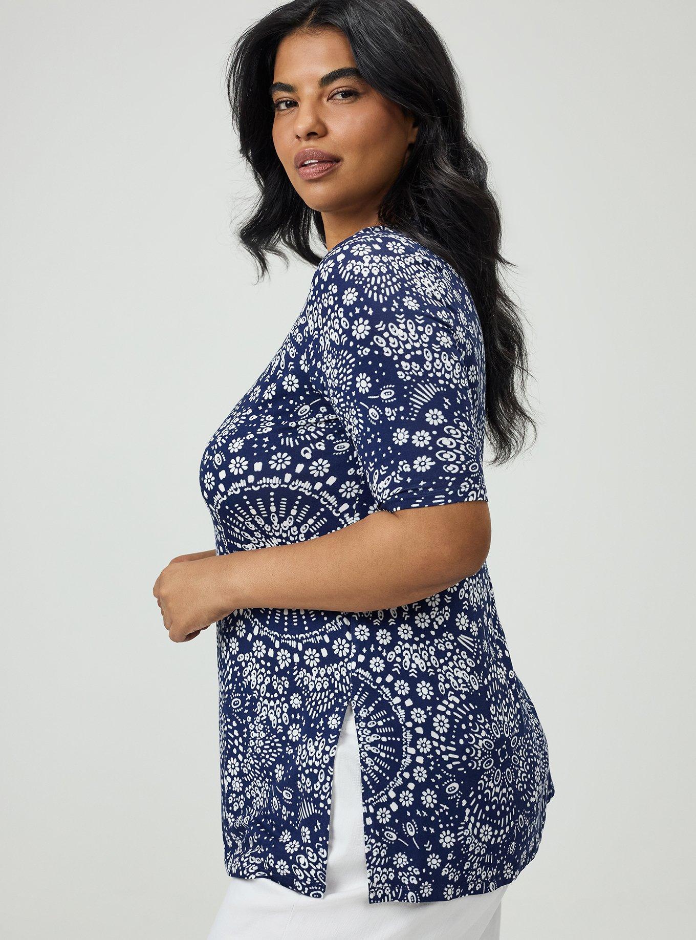 Favorite Tunic Super Soft V-Neck Side Slit Tee, WASHED MANDALA MEDIEVAL BLUE, alternate