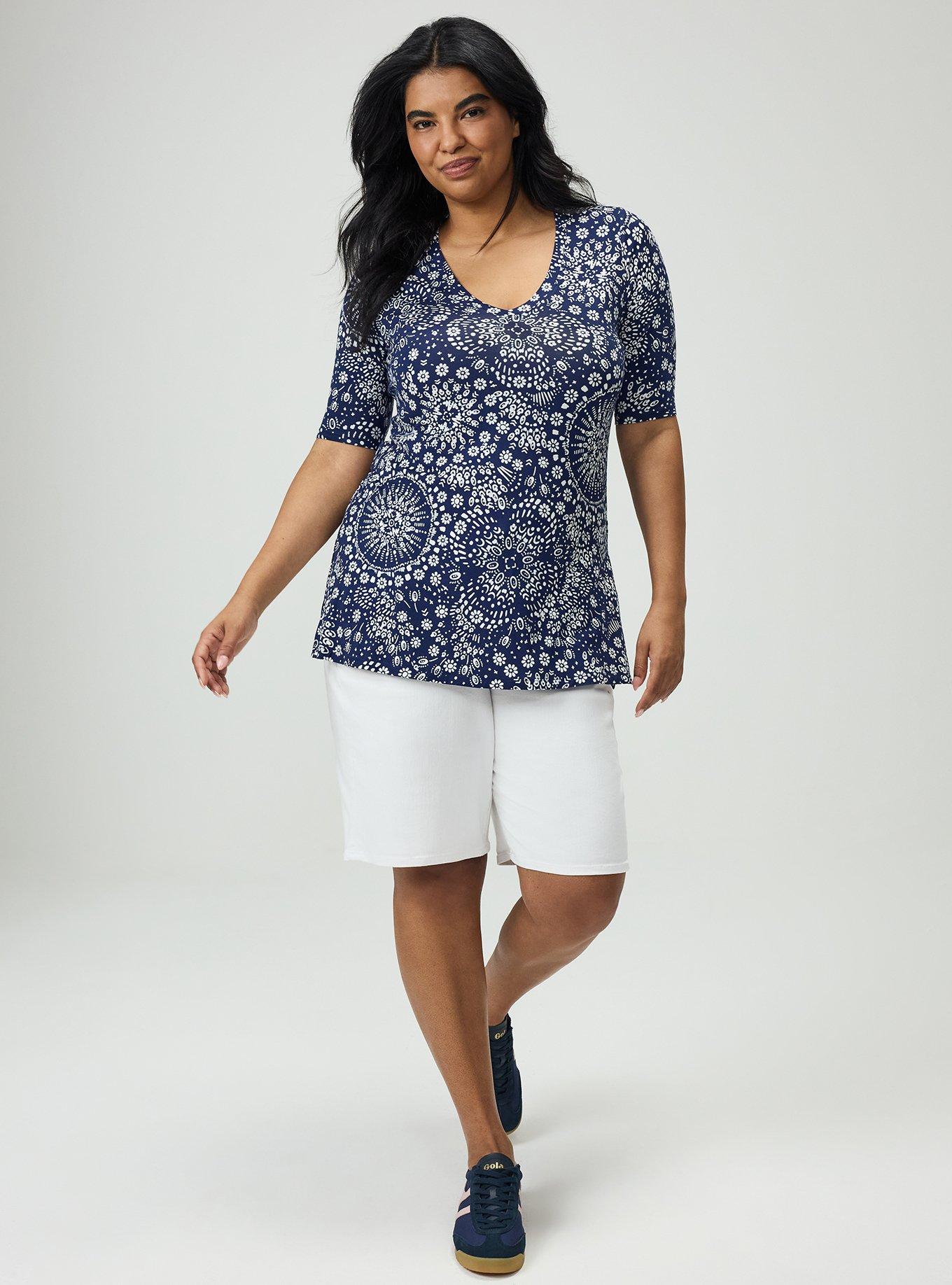 Favorite Tunic Super Soft V-Neck Side Slit Tee, WASHED MANDALA MEDIEVAL BLUE, alternate