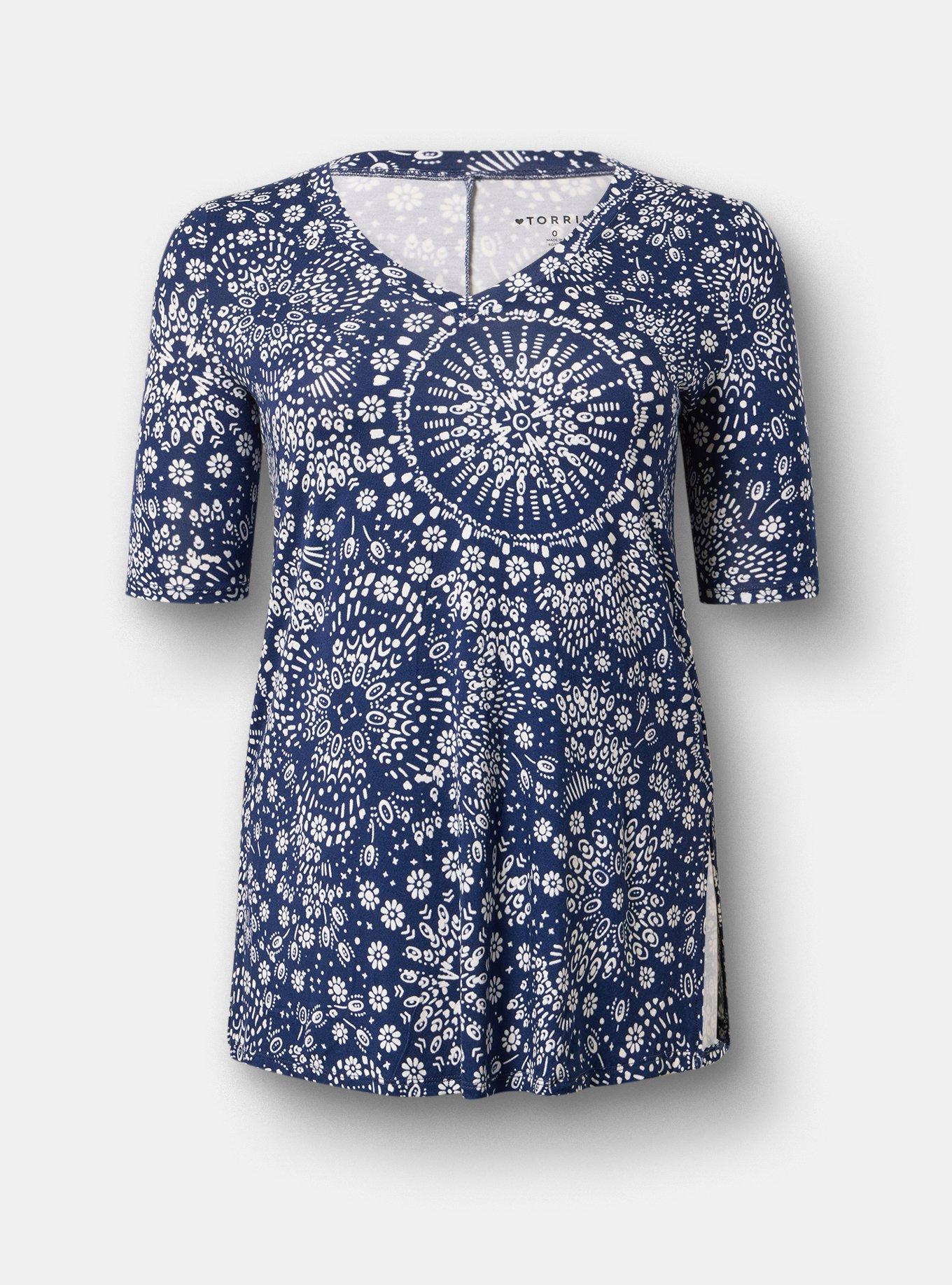 Favorite Tunic Super Soft V-Neck Side Slit Tee, WASHED MANDALA MEDIEVAL BLUE, hi-res