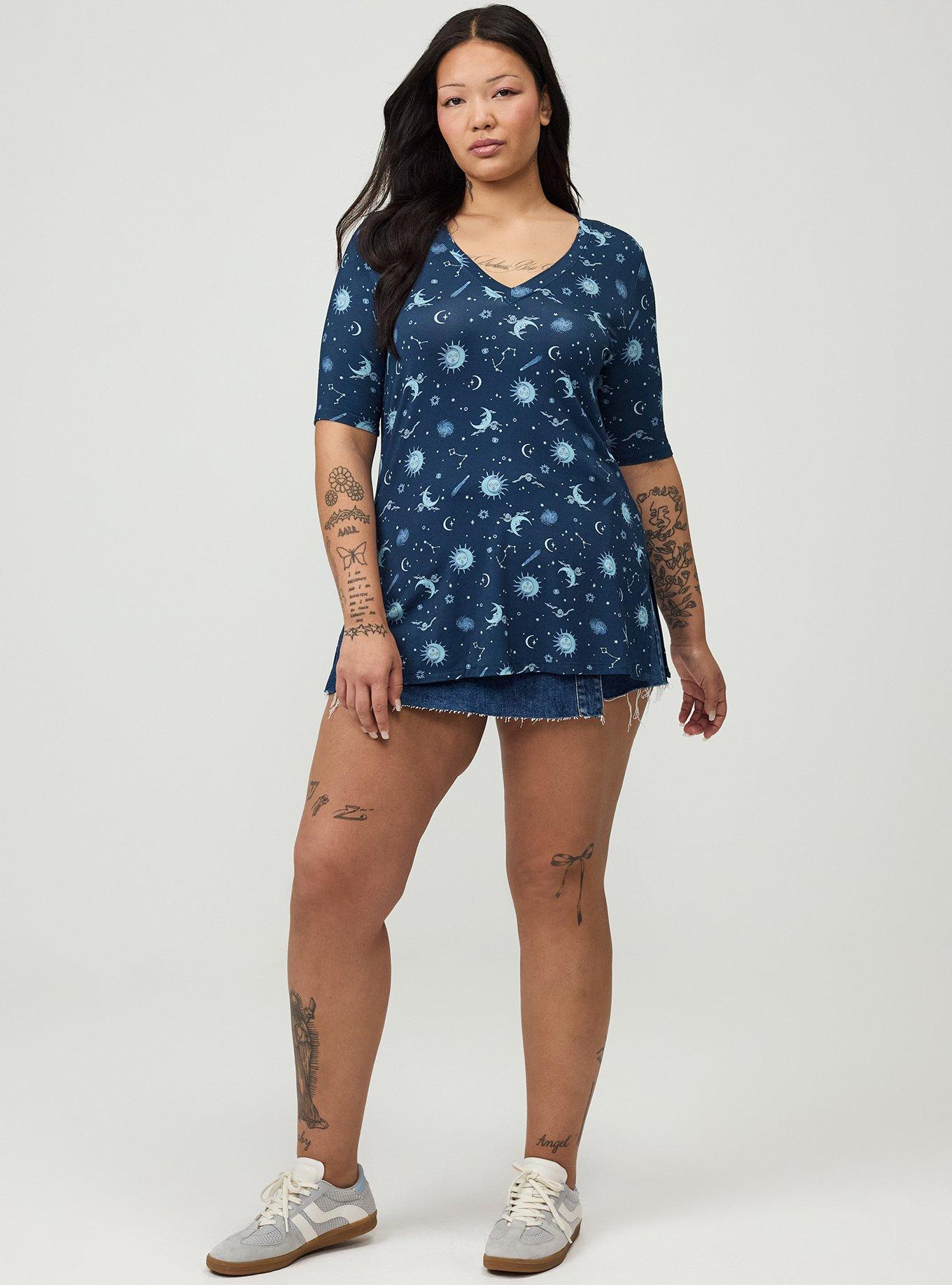 Favorite Tunic Super Soft V-Neck Side Slit Tee, LUNAR CELESTIAL NAVY, alternate