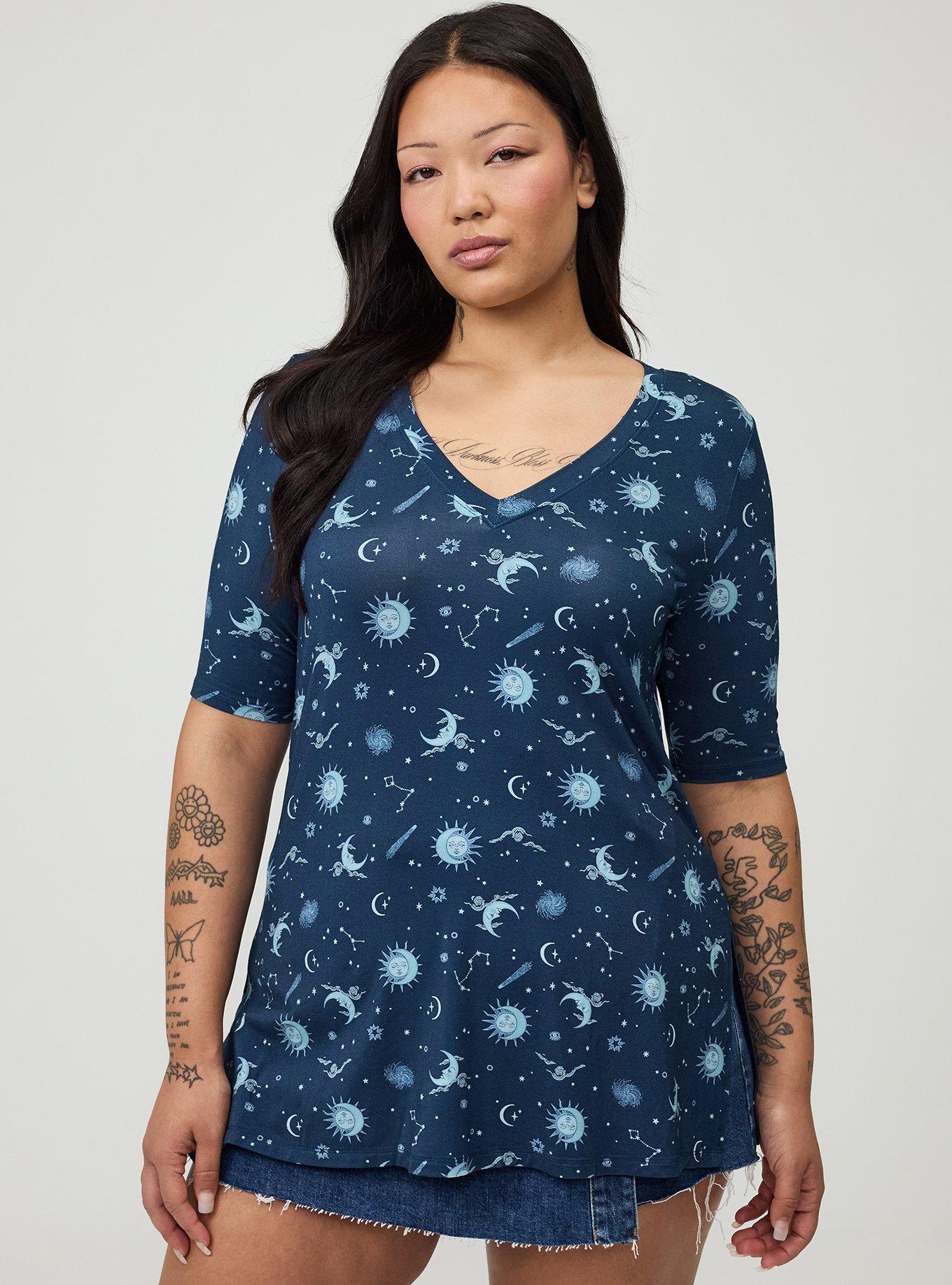 Favorite Tunic Super Soft V-Neck Side Slit Tee, LUNAR CELESTIAL NAVY, hi-res